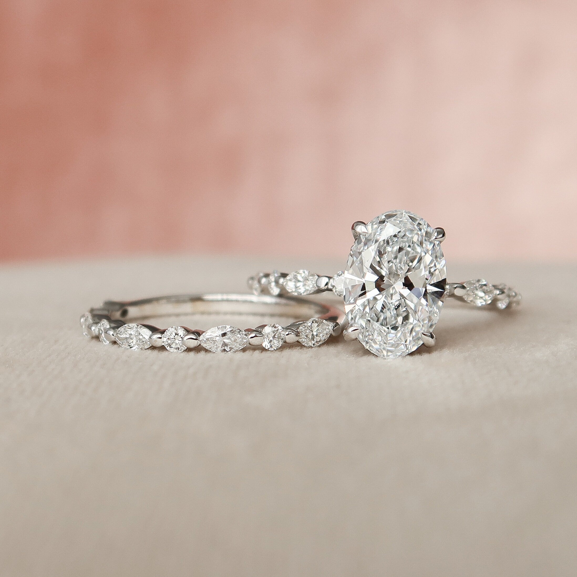 2.0CT Oval Cut Moissanite Dainty Bridal Ring Set