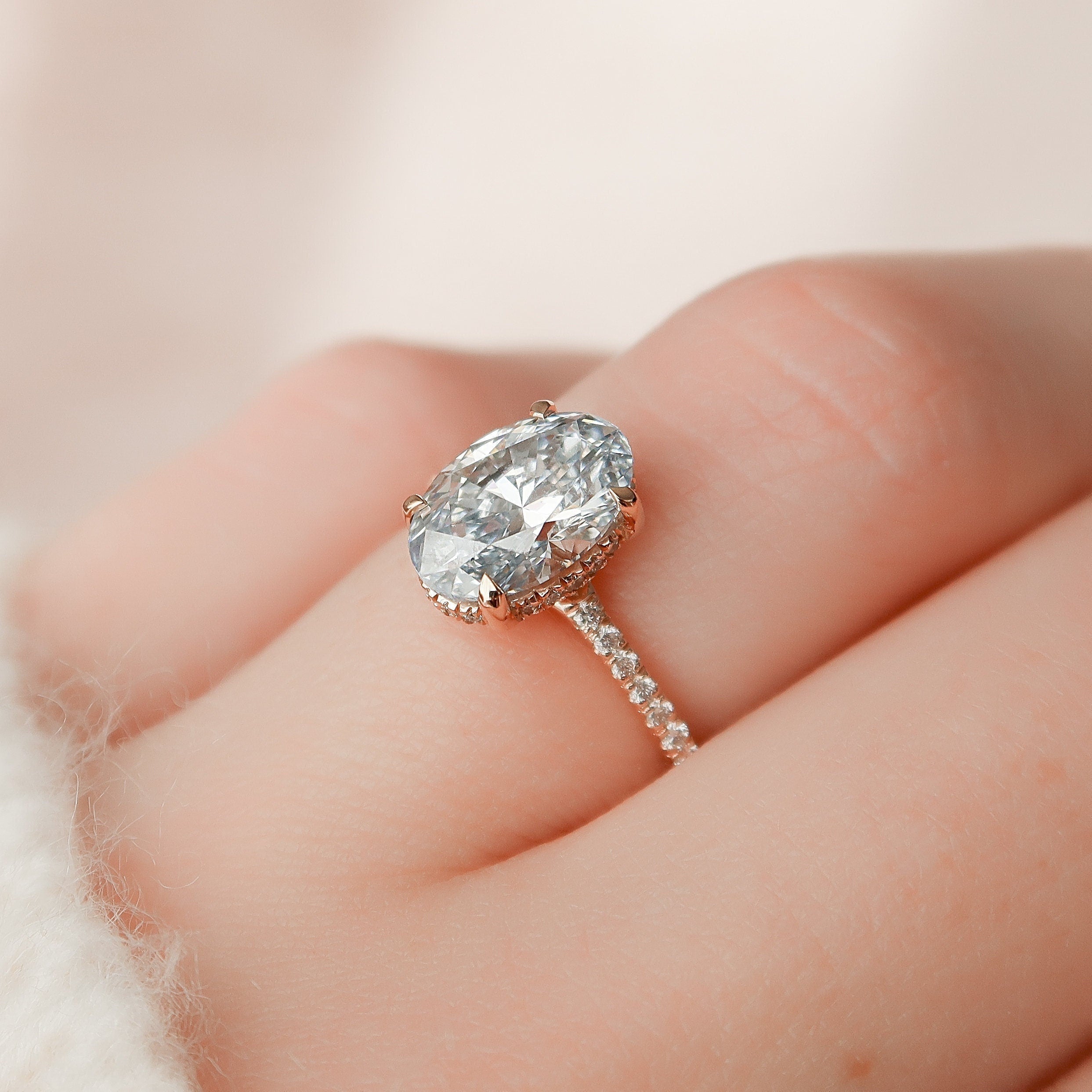 2.0 CT Oval Cut Moissanite Pave Engagement Ring