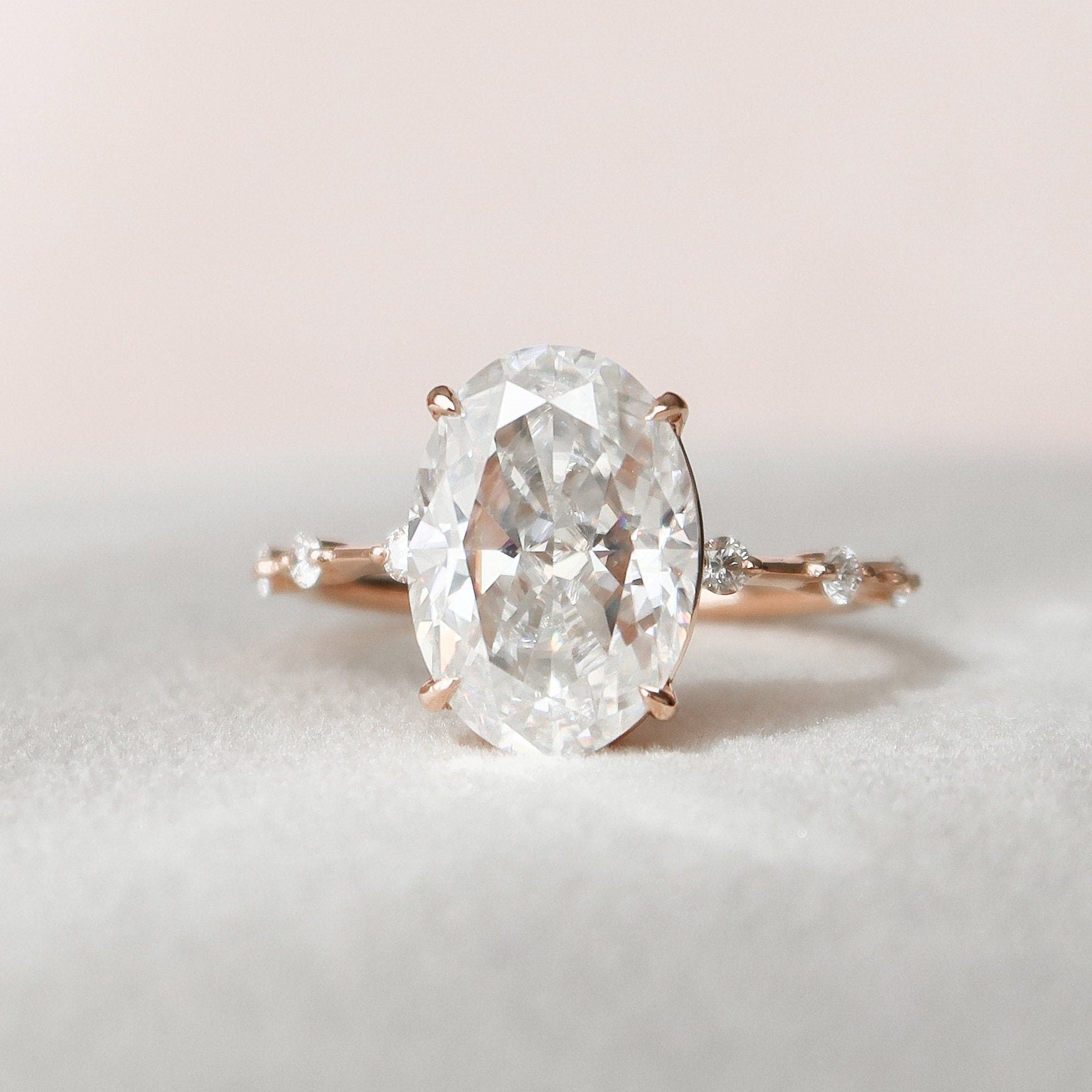 4.50 CT Oval Moissanite Dainty Style Engagement Ring
