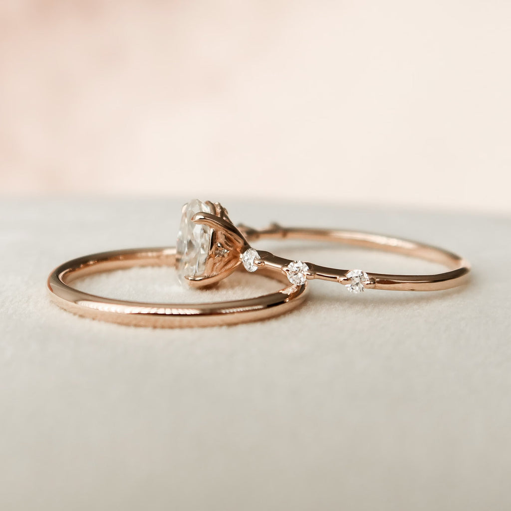 1.0CT Oval Cut Moissanite Dainty Bridal Ring Set