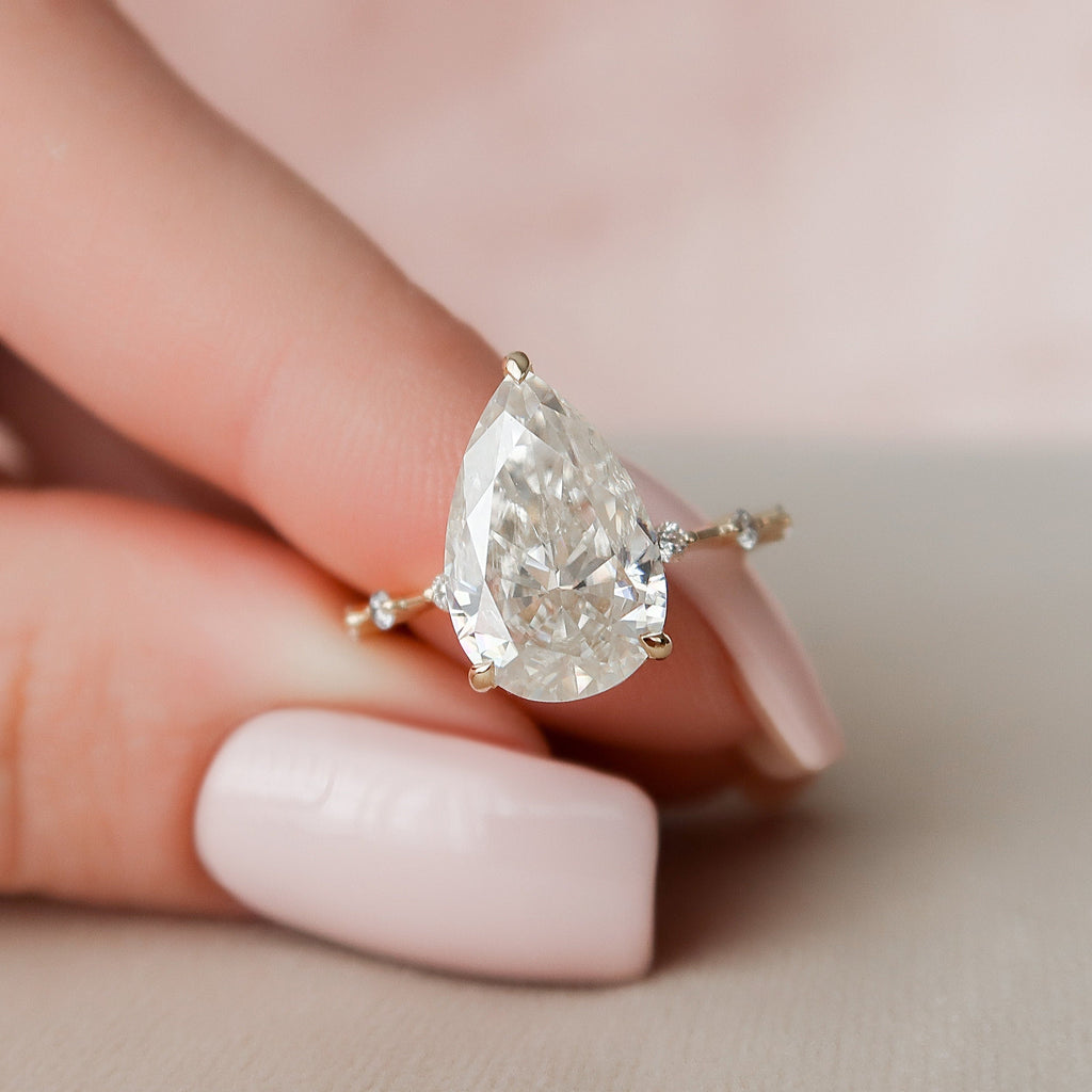 3.50 CT Pear Moissanite Hidden Halo Style Engagement Ring