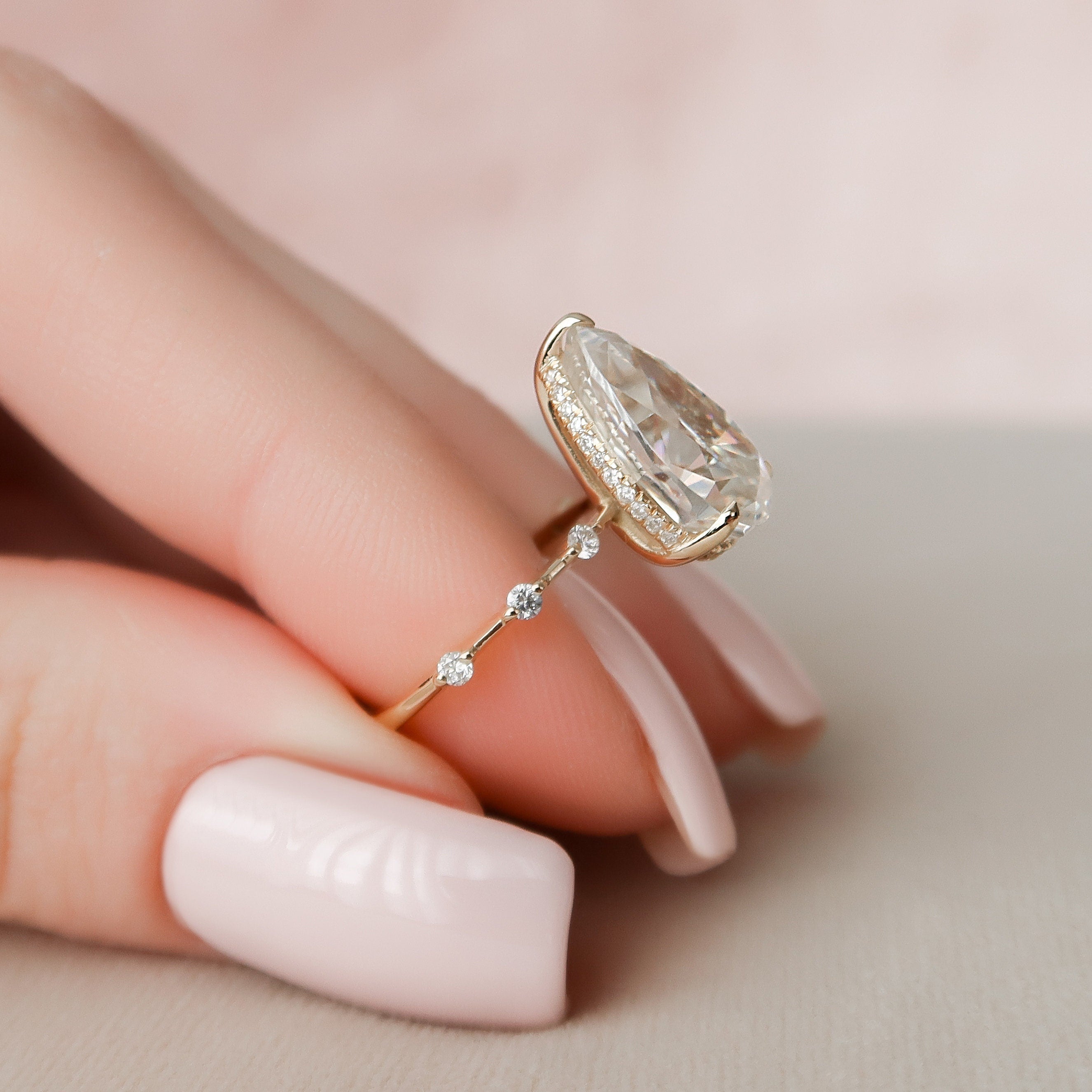 3.50 CT Pear Moissanite Hidden Halo Style Engagement Ring