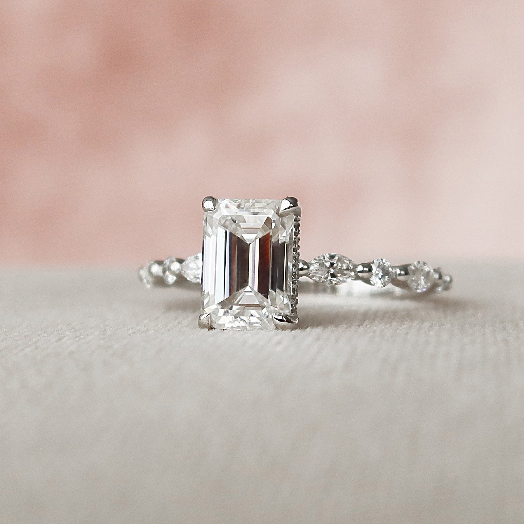 2.0 CT Emerald Moissanite Pave Setting Engagement Ring