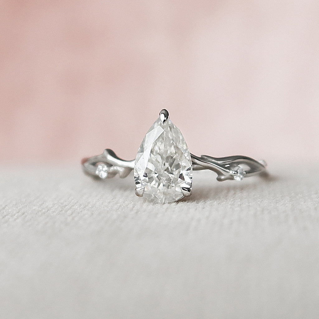 1.0 CT Pear Cut Twig Nature Inspired Moissanite Engagement Ring