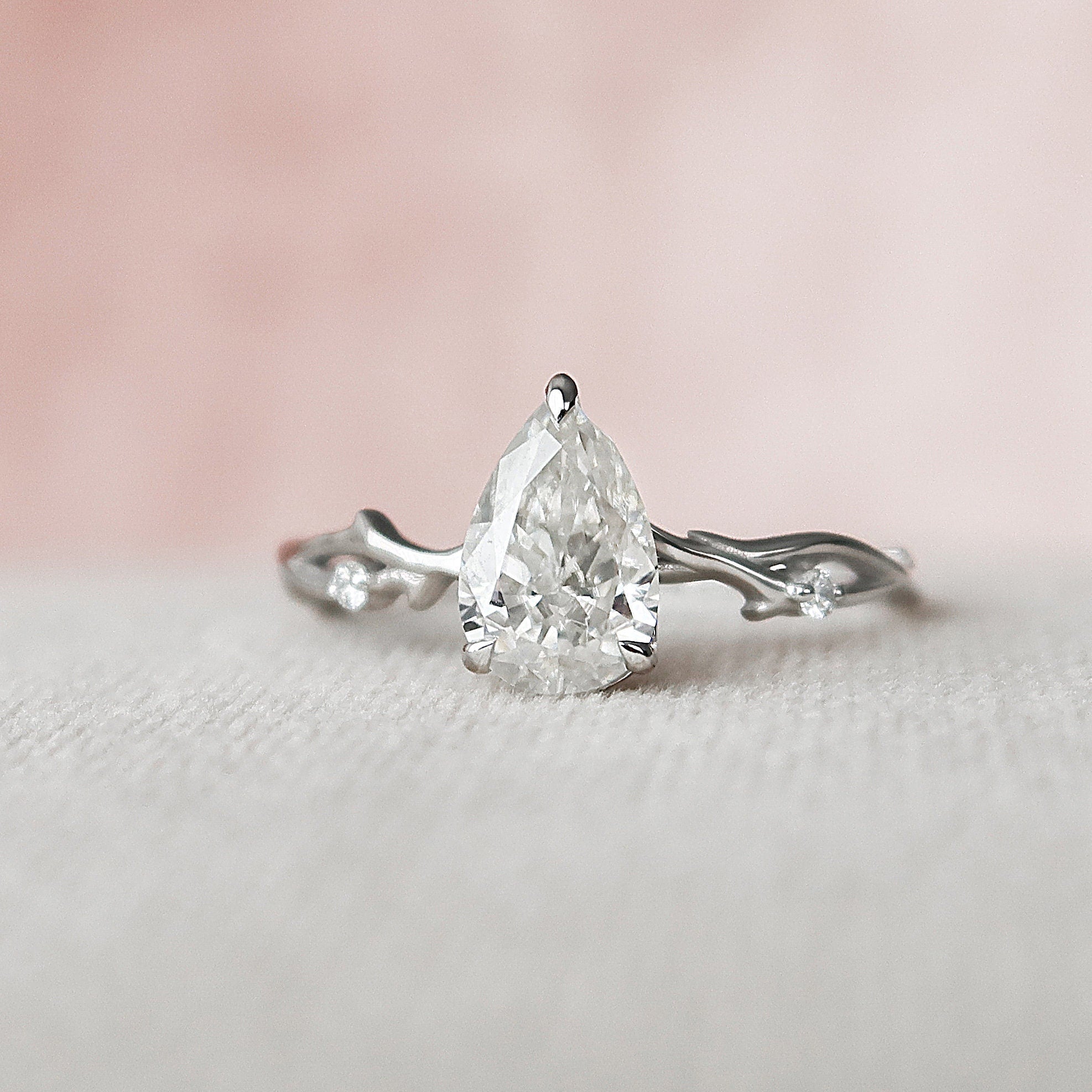 1.0 CT Pear Cut Twig Nature Inspired Moissanite Engagement Ring