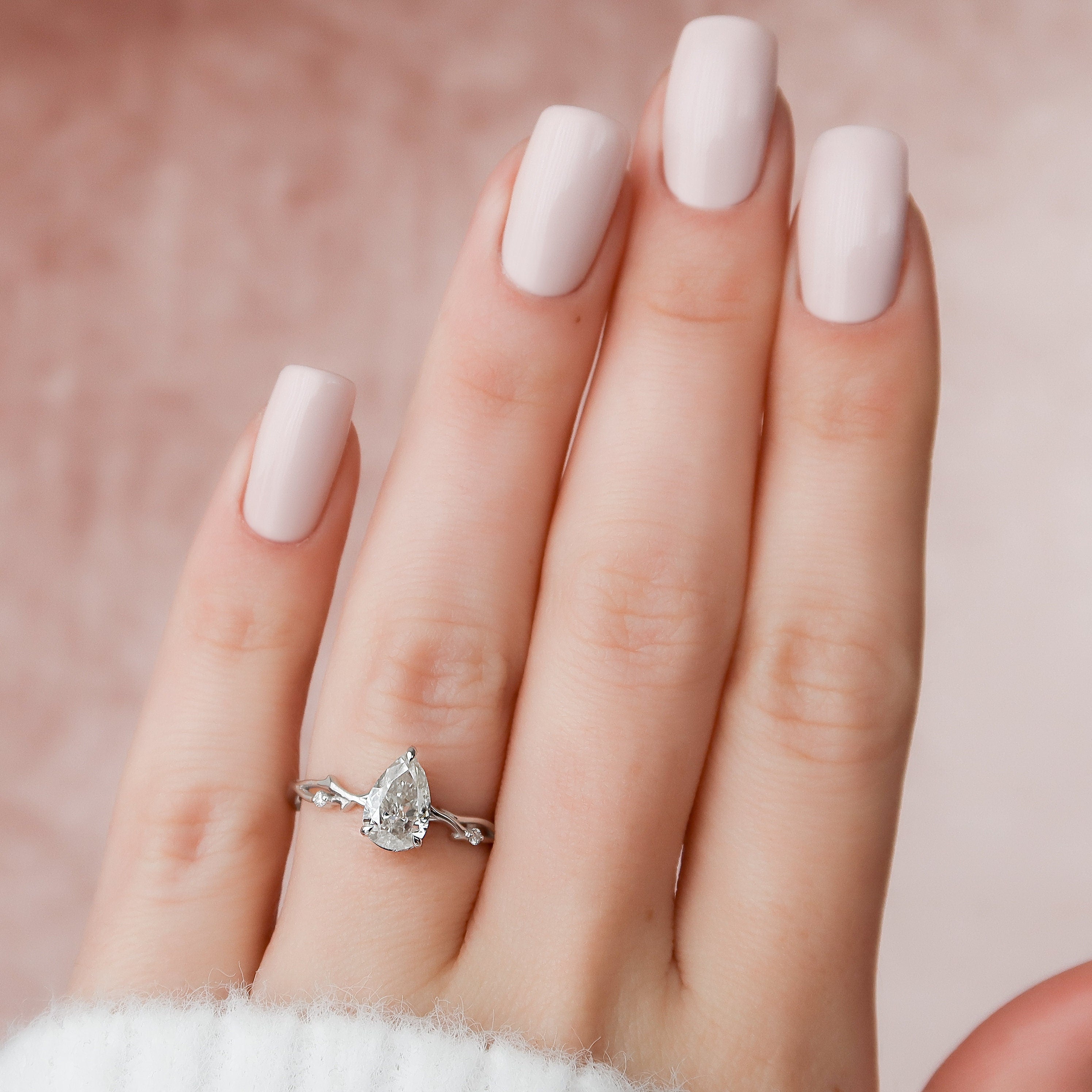 1.0 CT Pear Cut Twig Nature Inspired Moissanite Engagement Ring