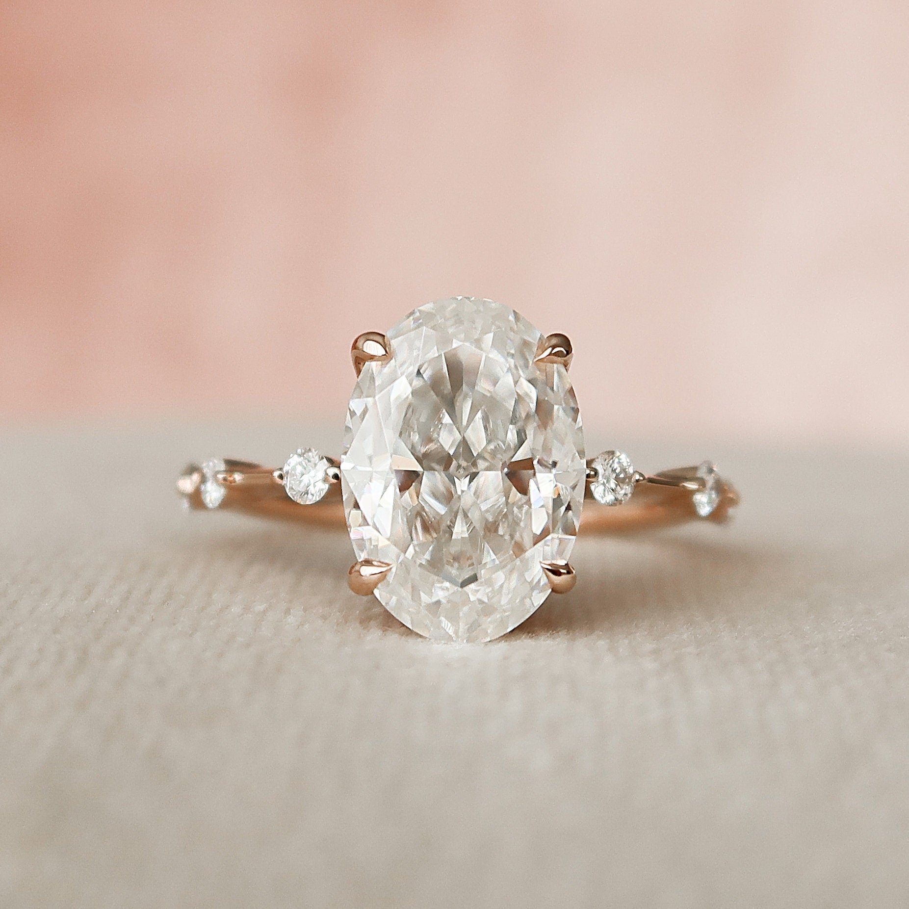 3.0 CT Oval Moissanite Dainty Style Engagement Ring