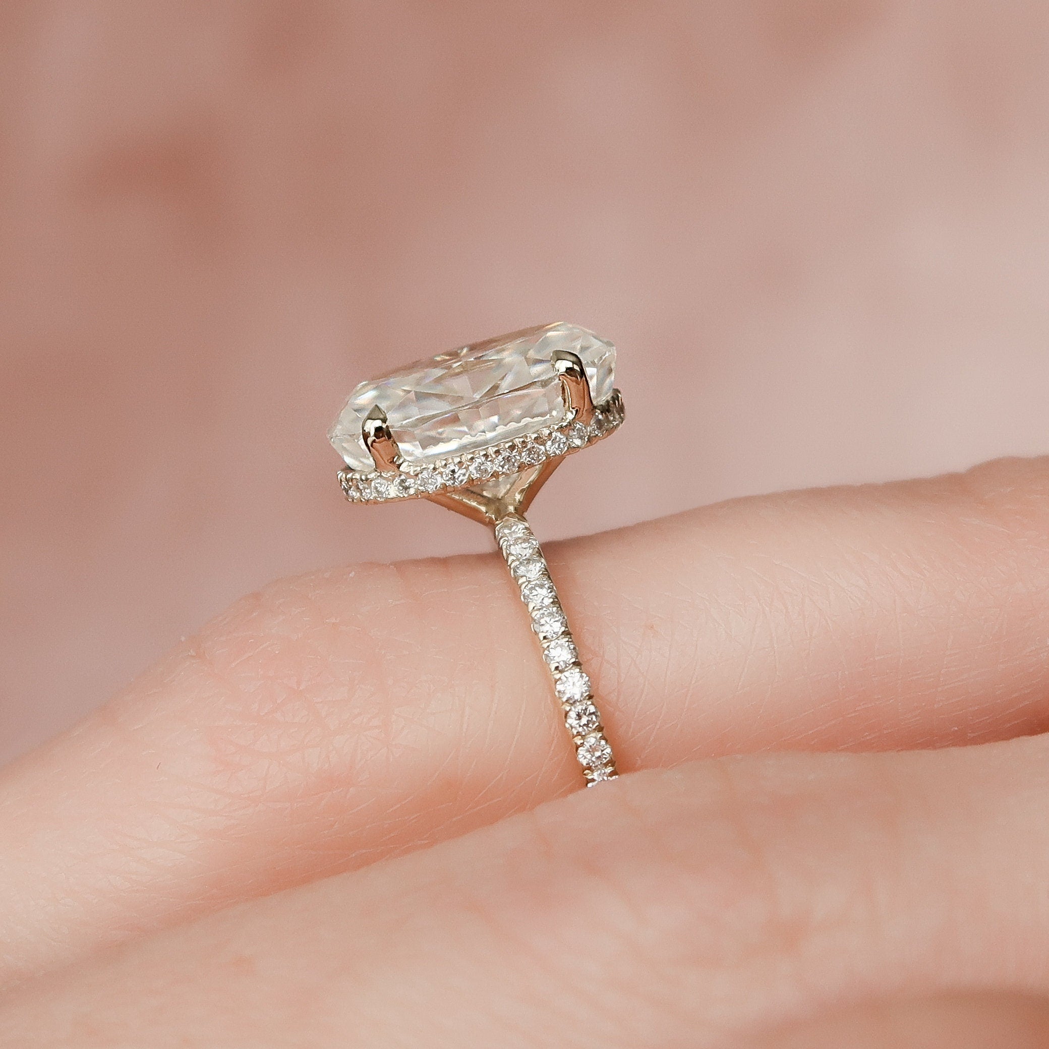 3.50 CT Oval Moissanite Pave Setting Engagement Ring