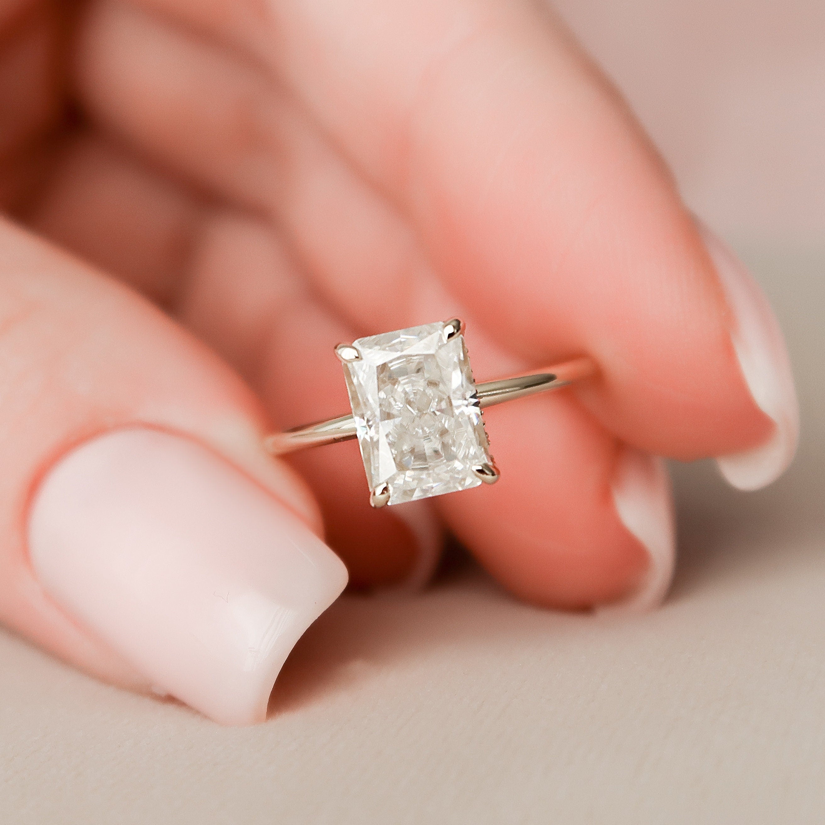 2.0 CT Radiant Moissanite Hidden Halo Engagement Ring