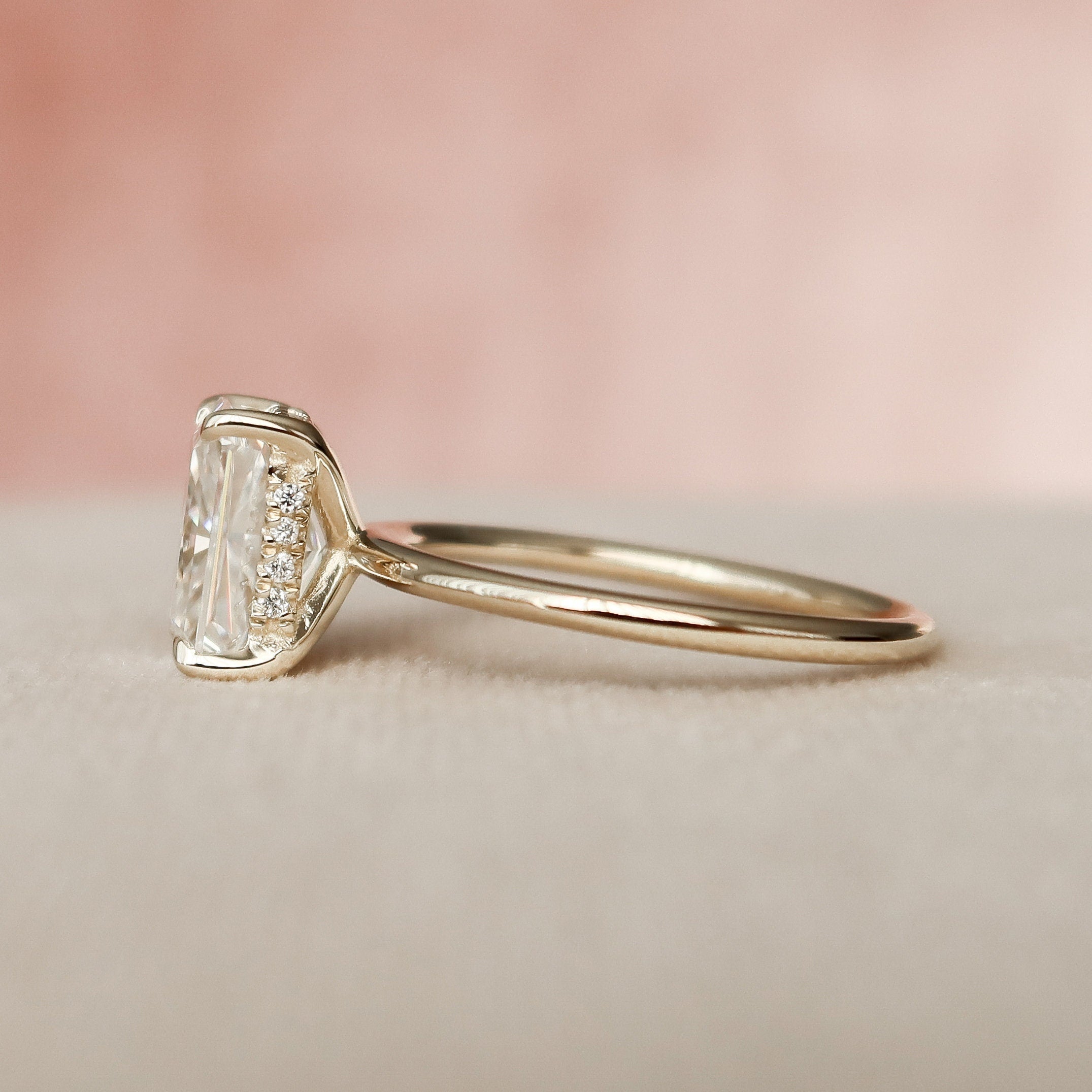 2.0 CT Radiant Moissanite Hidden Halo Engagement Ring