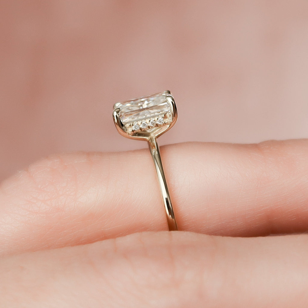 2.0 CT Radiant Moissanite Hidden Halo Engagement Ring