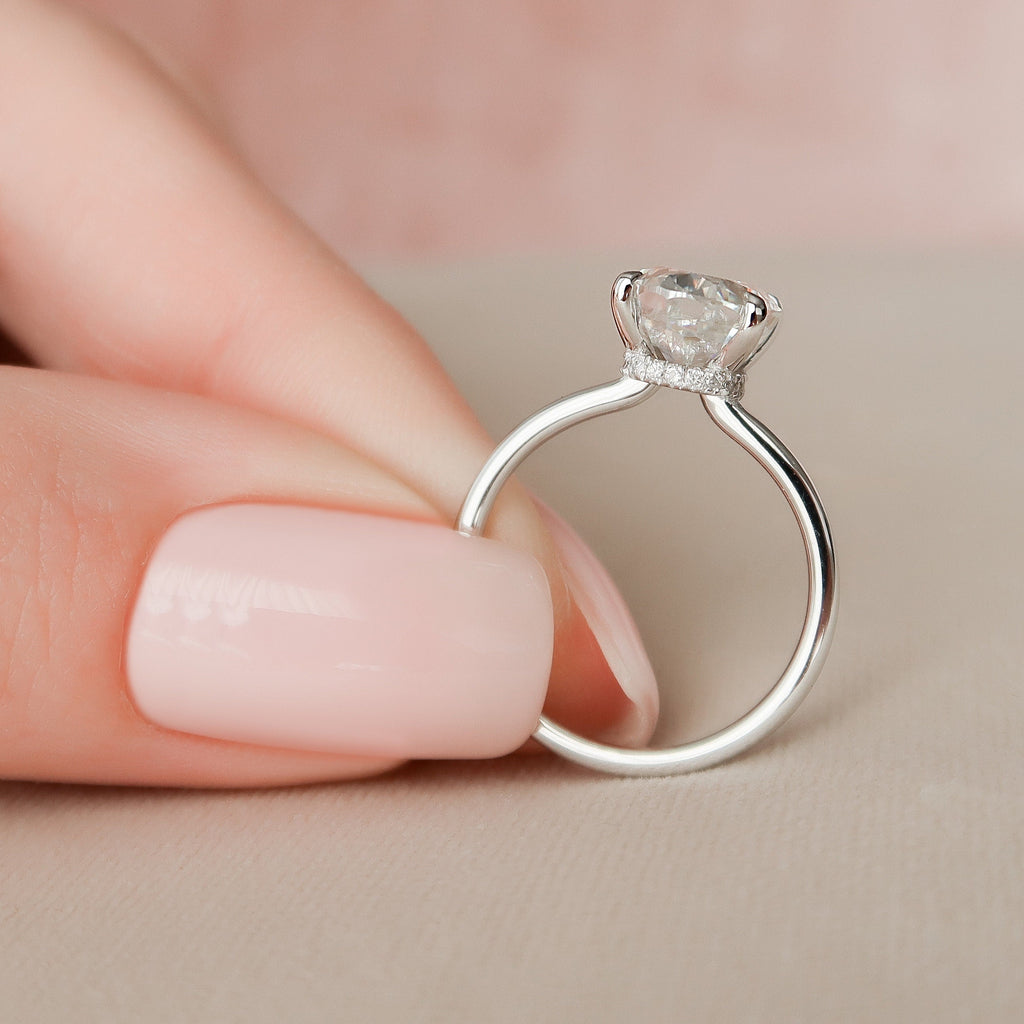3.0 CT Oval Moissanite Hidden Halo Setting Engagement Ring