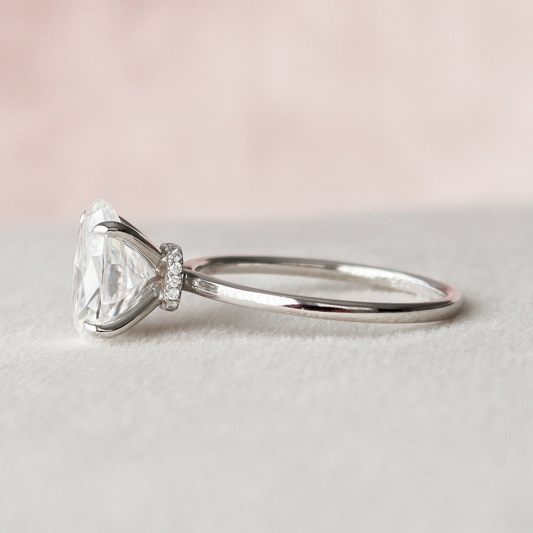 3.0 CT Oval Moissanite Hidden Halo Setting Engagement Ring