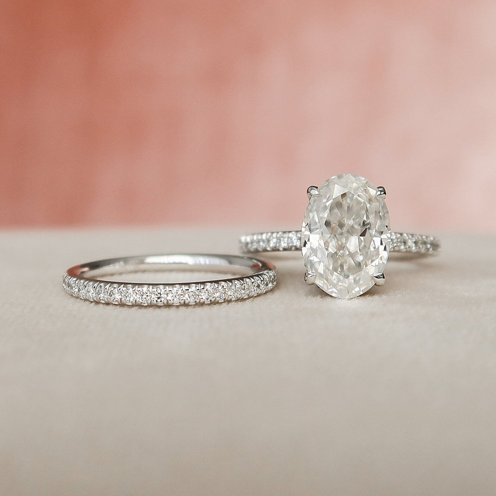 2.50CT Oval Cut Moissanite Pave Bridal Ring Set