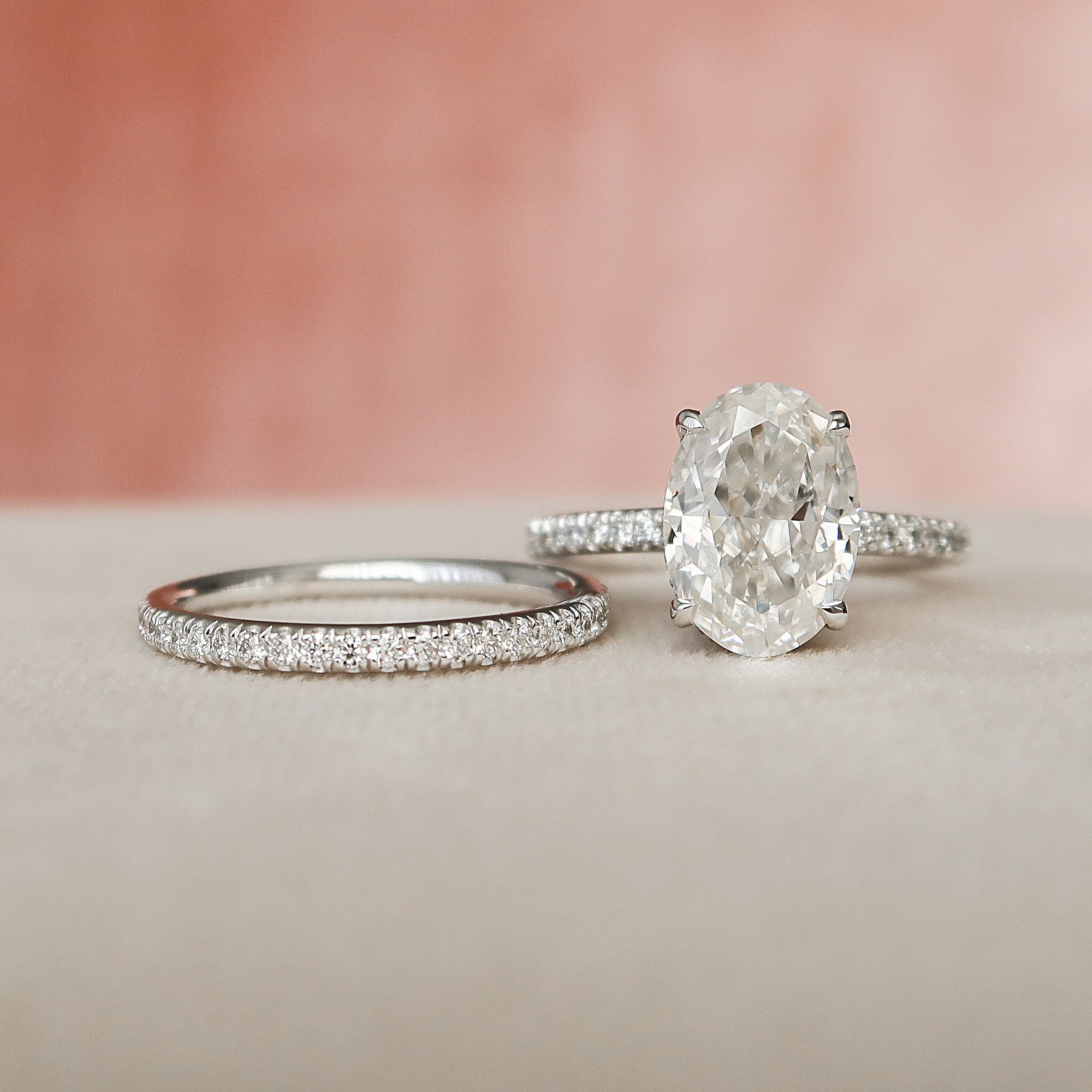 2.50CT Oval Cut Moissanite Pave Bridal Ring Set