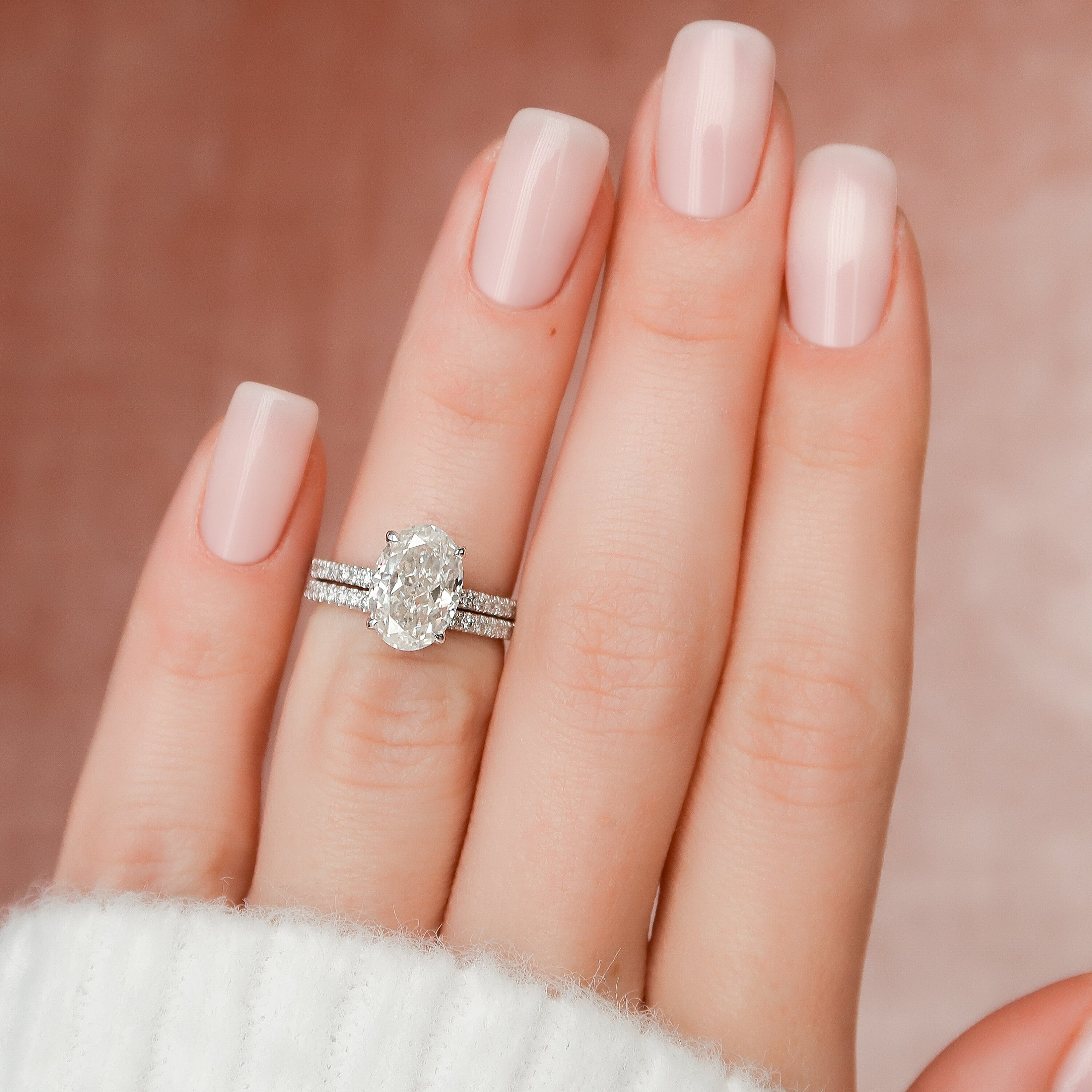 2.50CT Oval Cut Moissanite Pave Bridal Ring Set