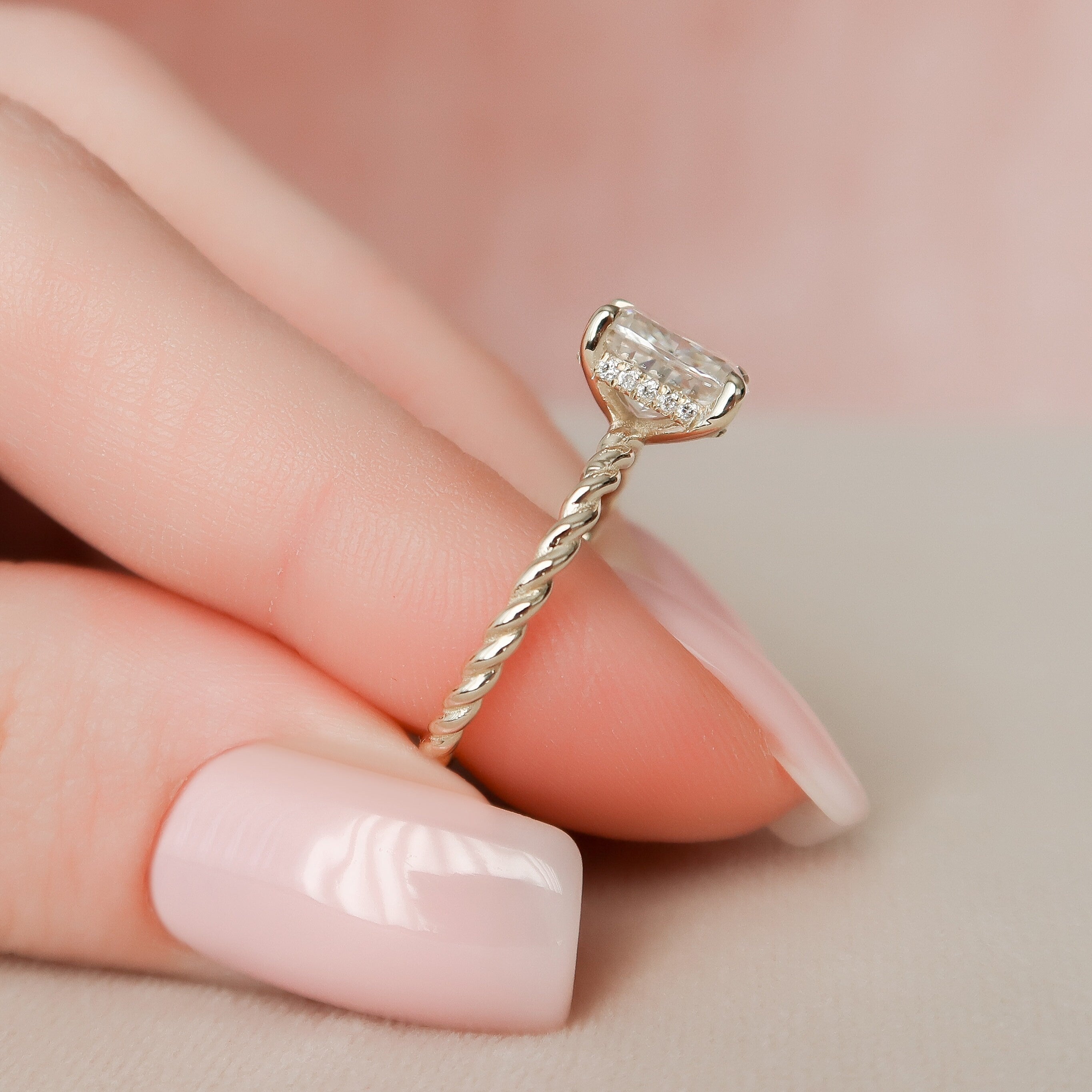 2.0 CT Elongated Cushion Moissanite Hidden Halo Engagement Ring