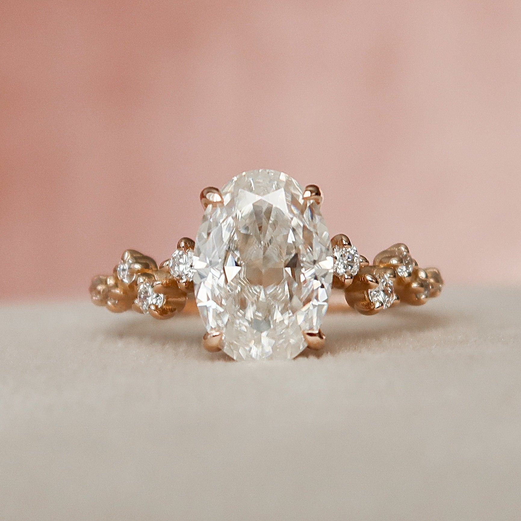 2.0 CT Oval Shape Moissanite Cluster Engagement Ring