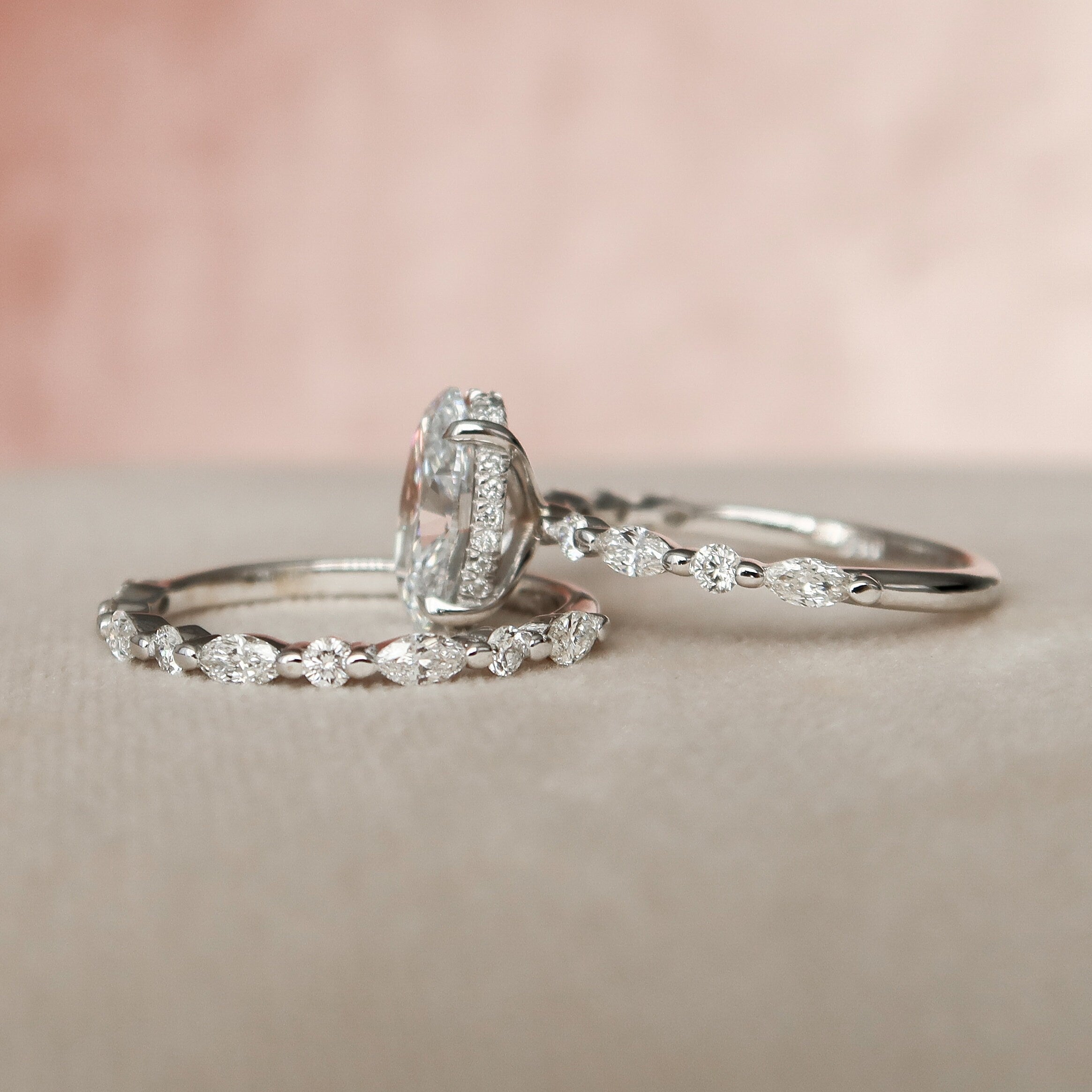 2.0CT Oval Cut Moissanite Dainty Bridal Ring Set