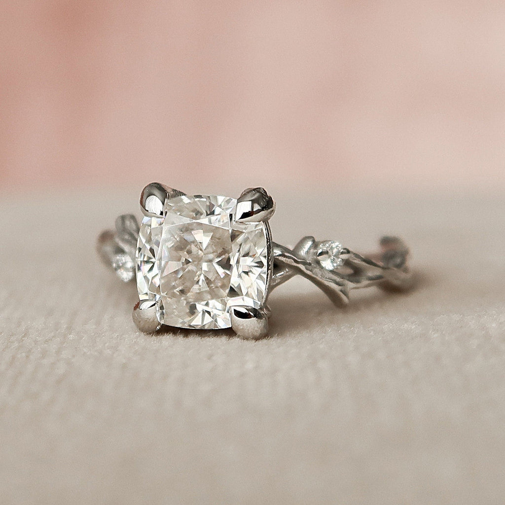 1.50 CT Cushion Cut Nature Inspired Moissanite Engagement Ring