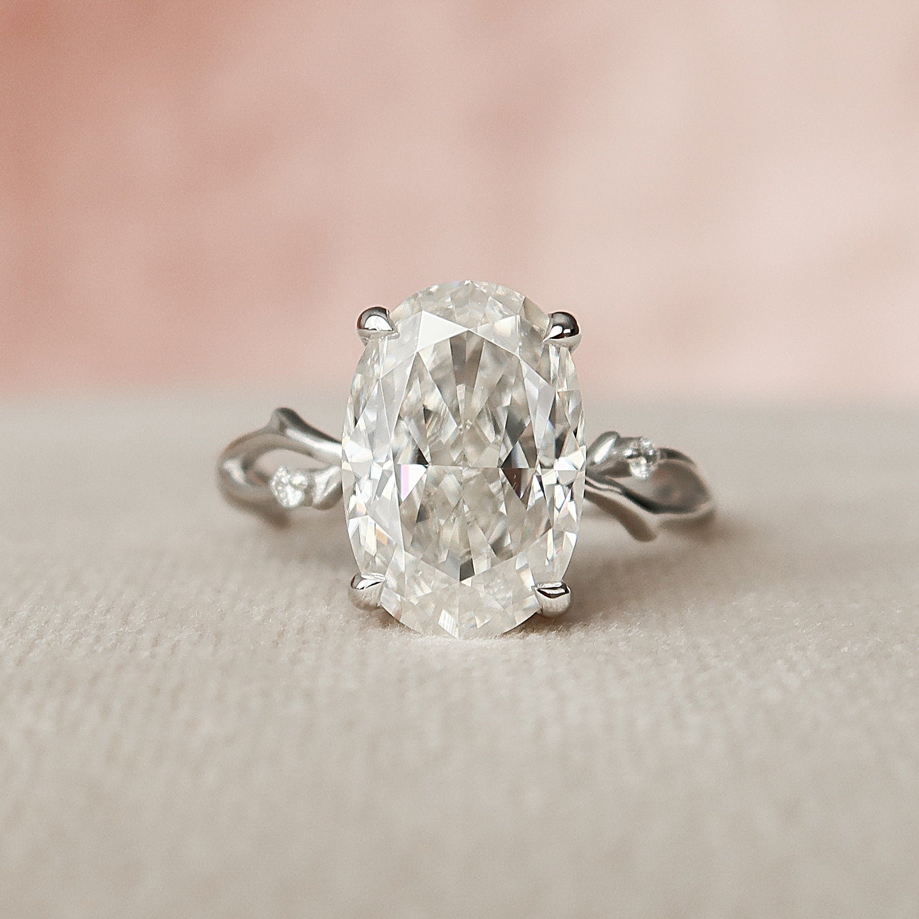 3.50 CT Oval Cut Moissanite Nature Inspired Twig Style Engagement Ring