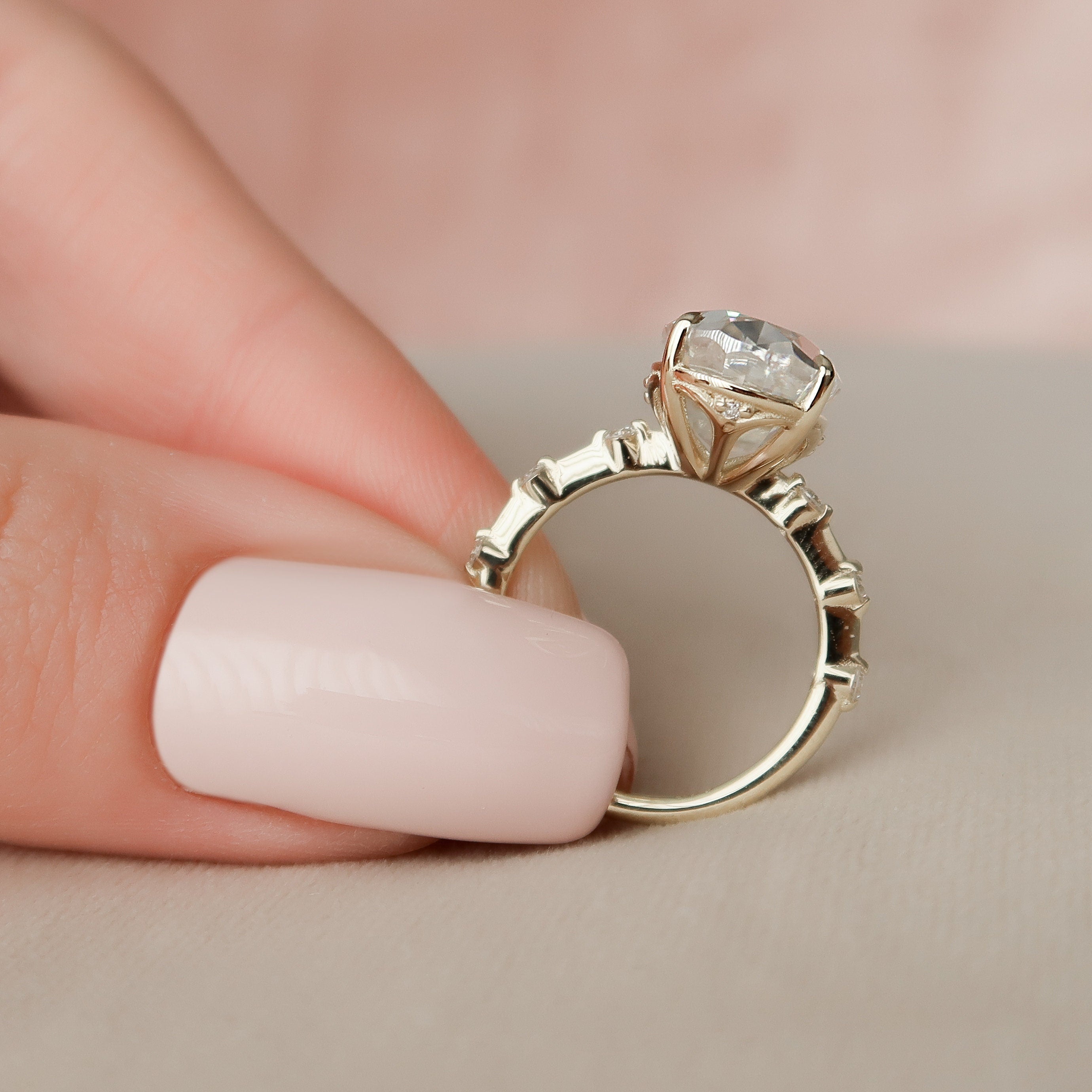 4.50 CT Oval Moissanite Dainty Style Engagement Ring