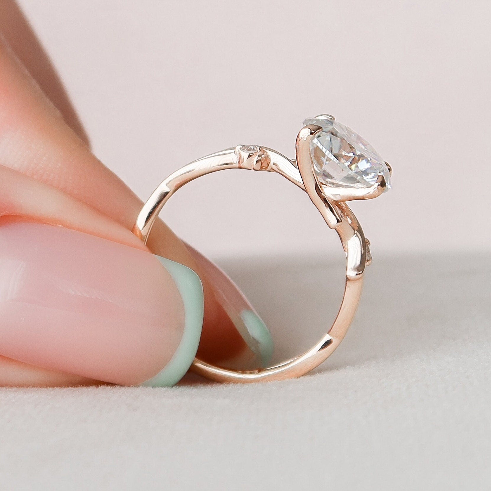 2.50 CT Round Moissanite Nature Inspired Twig Style Engagement Ring