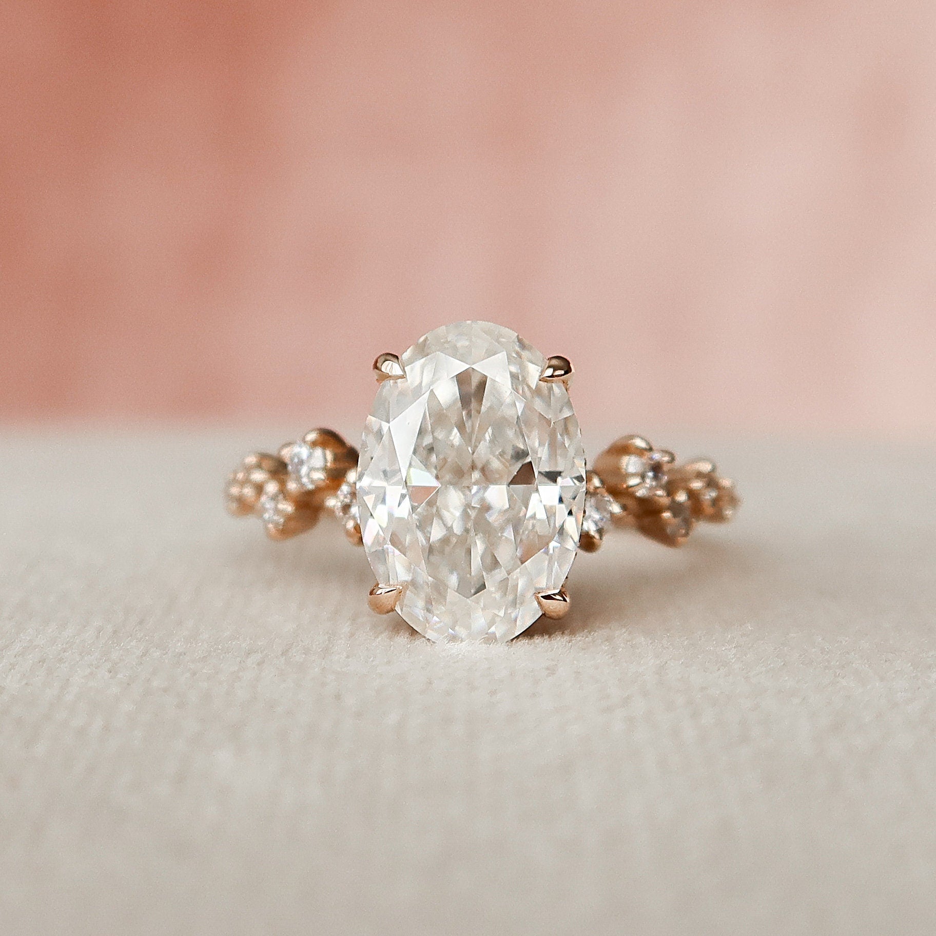 3.0 CT Oval Cut Moissanite Cluster Engagement Ring