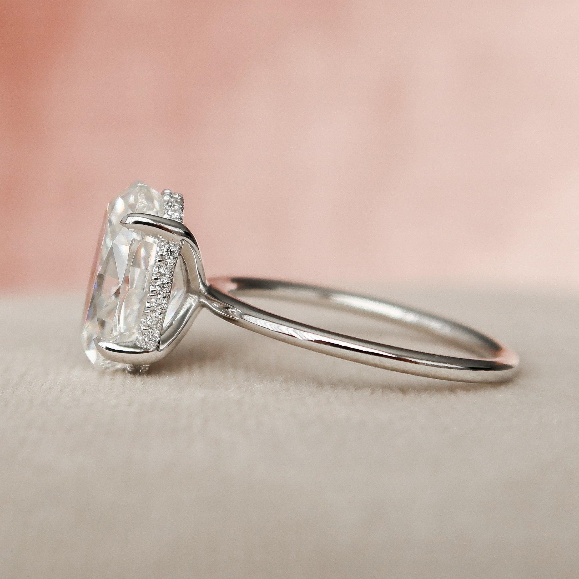 3.50 CT Oval Moissanite Hidden Halo Engagement Ring