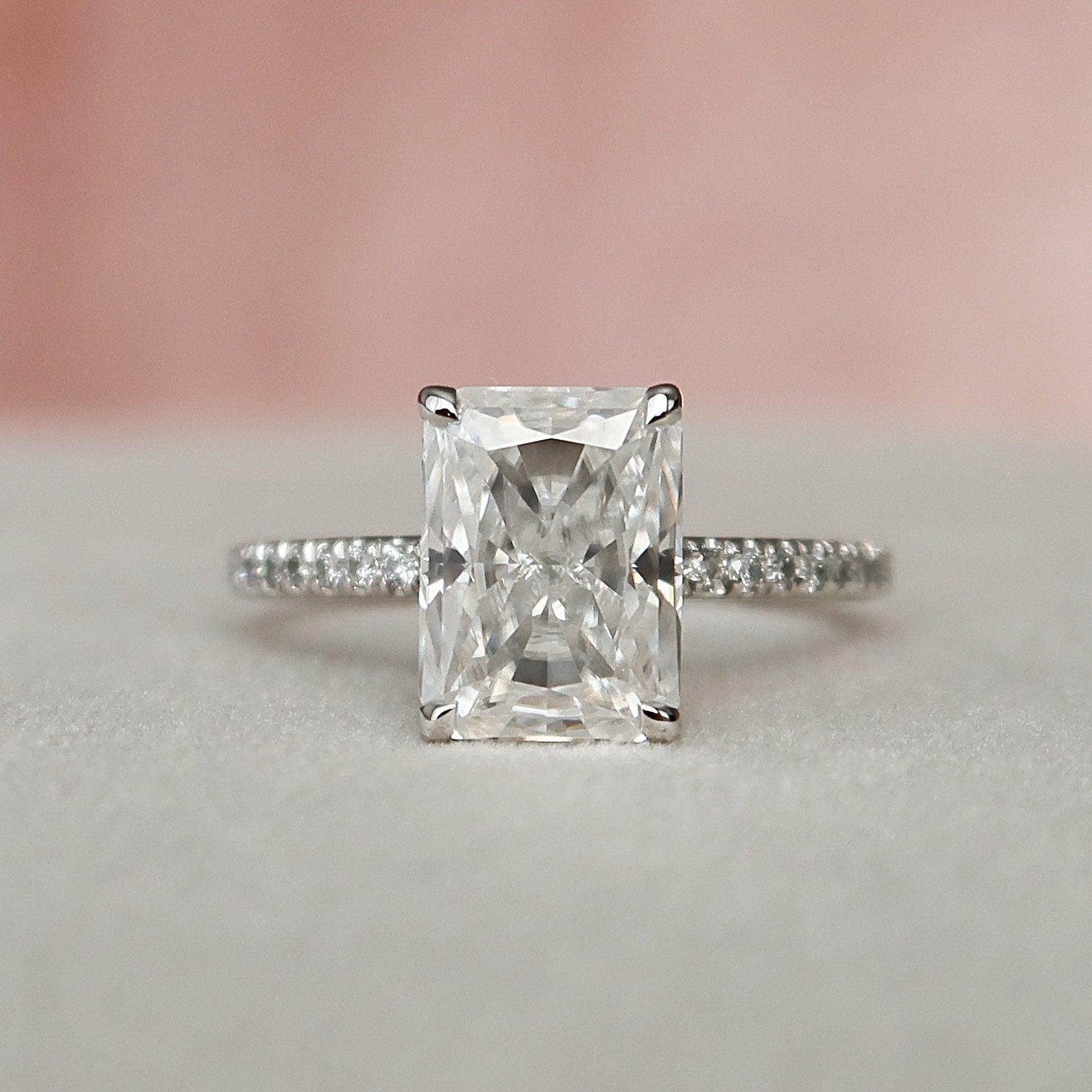 1.0 - 3.0 CT Radiant Cut Pave Moissanite Engagement Ring