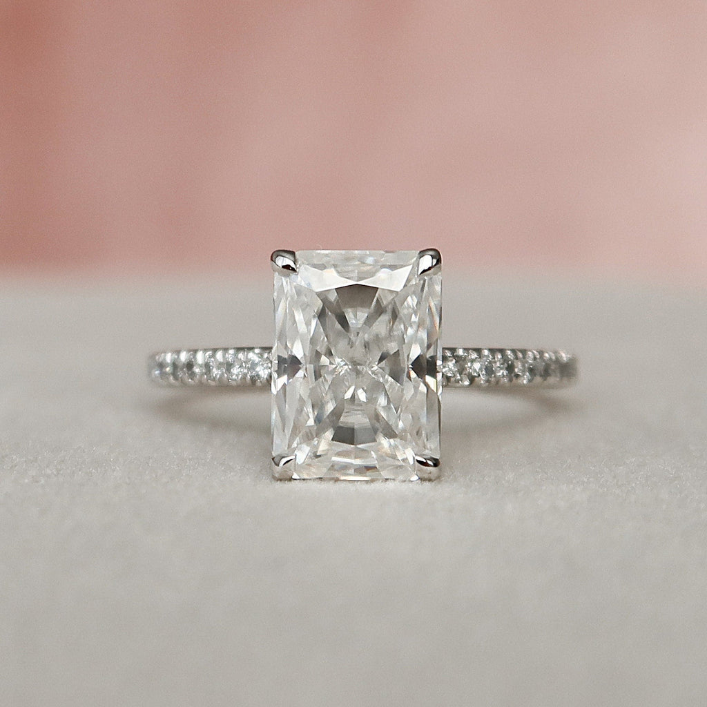 3.0 CT Radiant Moissanite Pave Setting Engagement Ring
