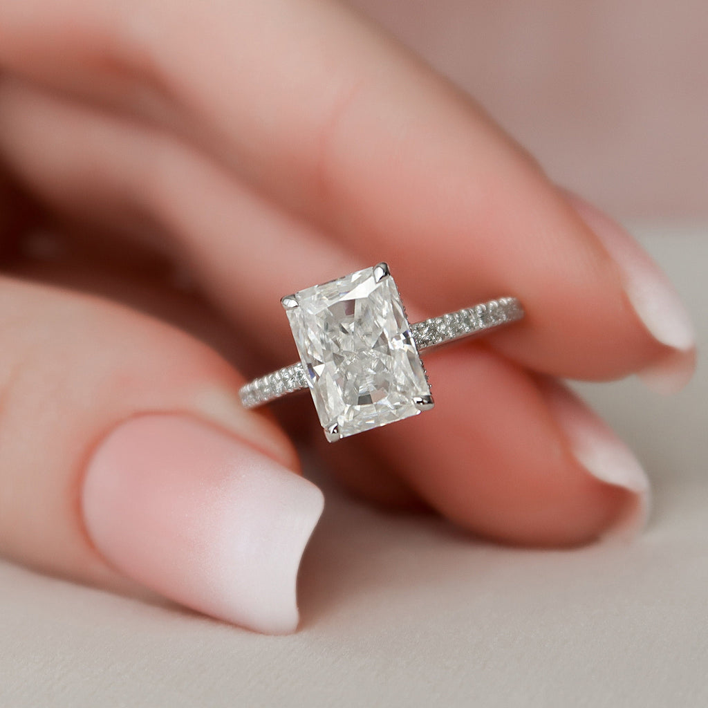1.0 - 3.0 CT Radiant Cut Pave Moissanite Engagement Ring