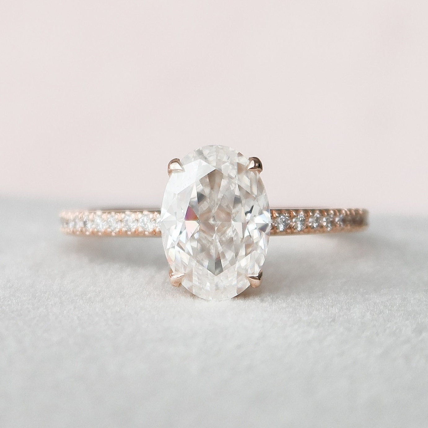 2.50 CT Oval Moissanite Pave Setting Engagement Ring