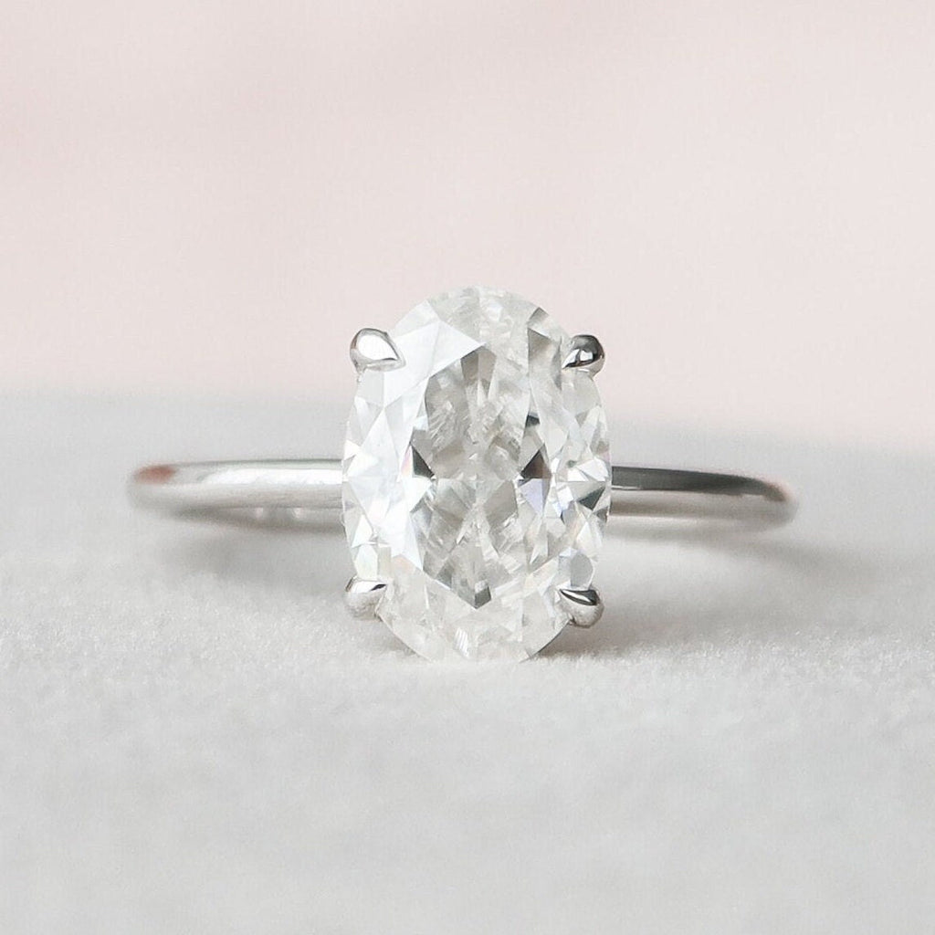 2.0 CT Oval Cut Moissanite Hidden Halo Engagement Ring