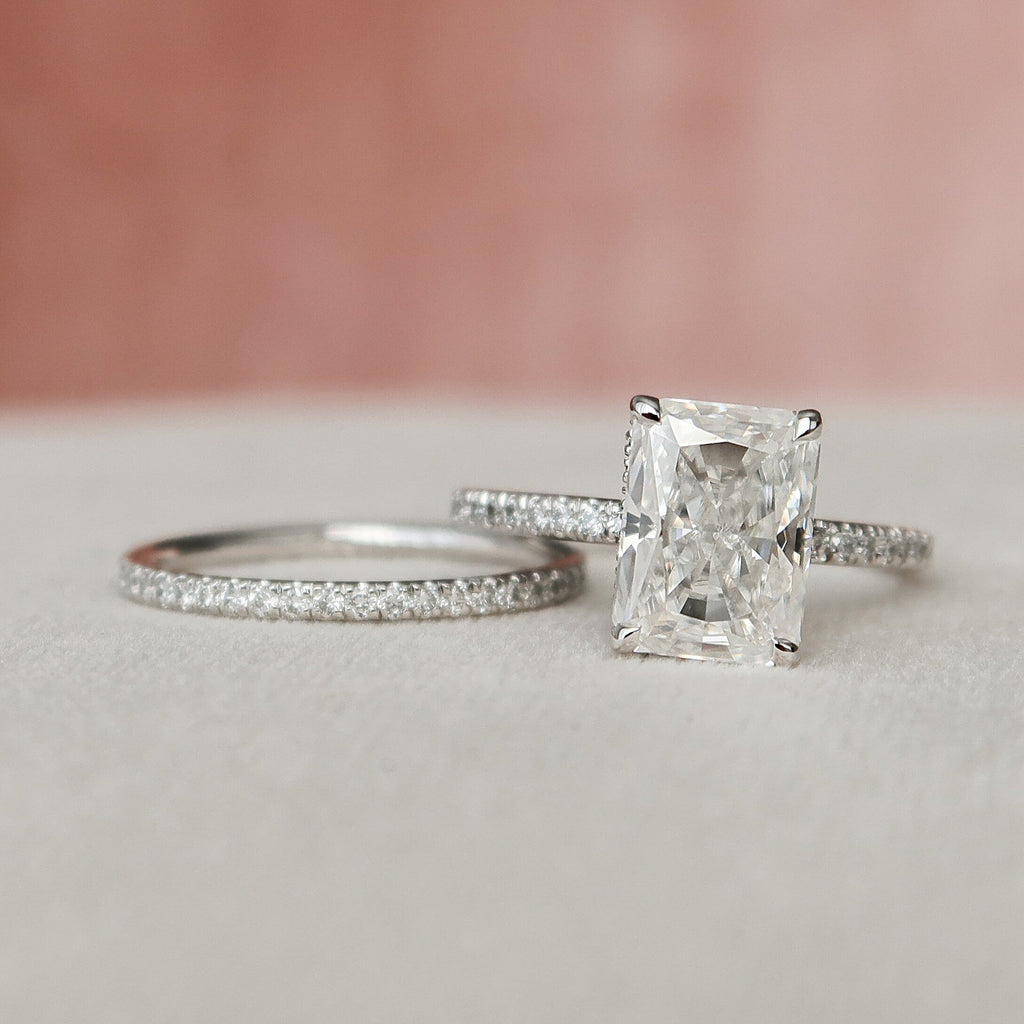 3.0CT Radiant Cut Moissanite Pave Bridal Ring Set