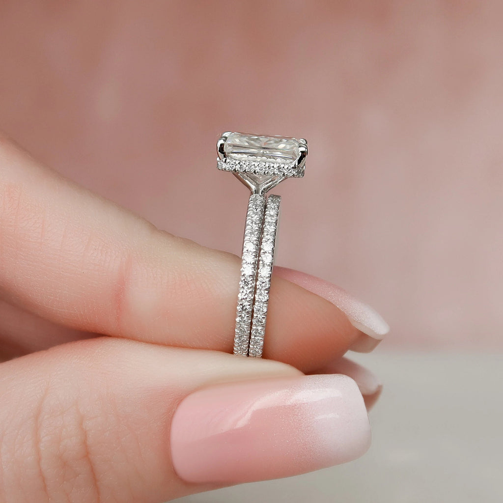 3.0CT Radiant Cut Moissanite Pave Bridal Ring Set