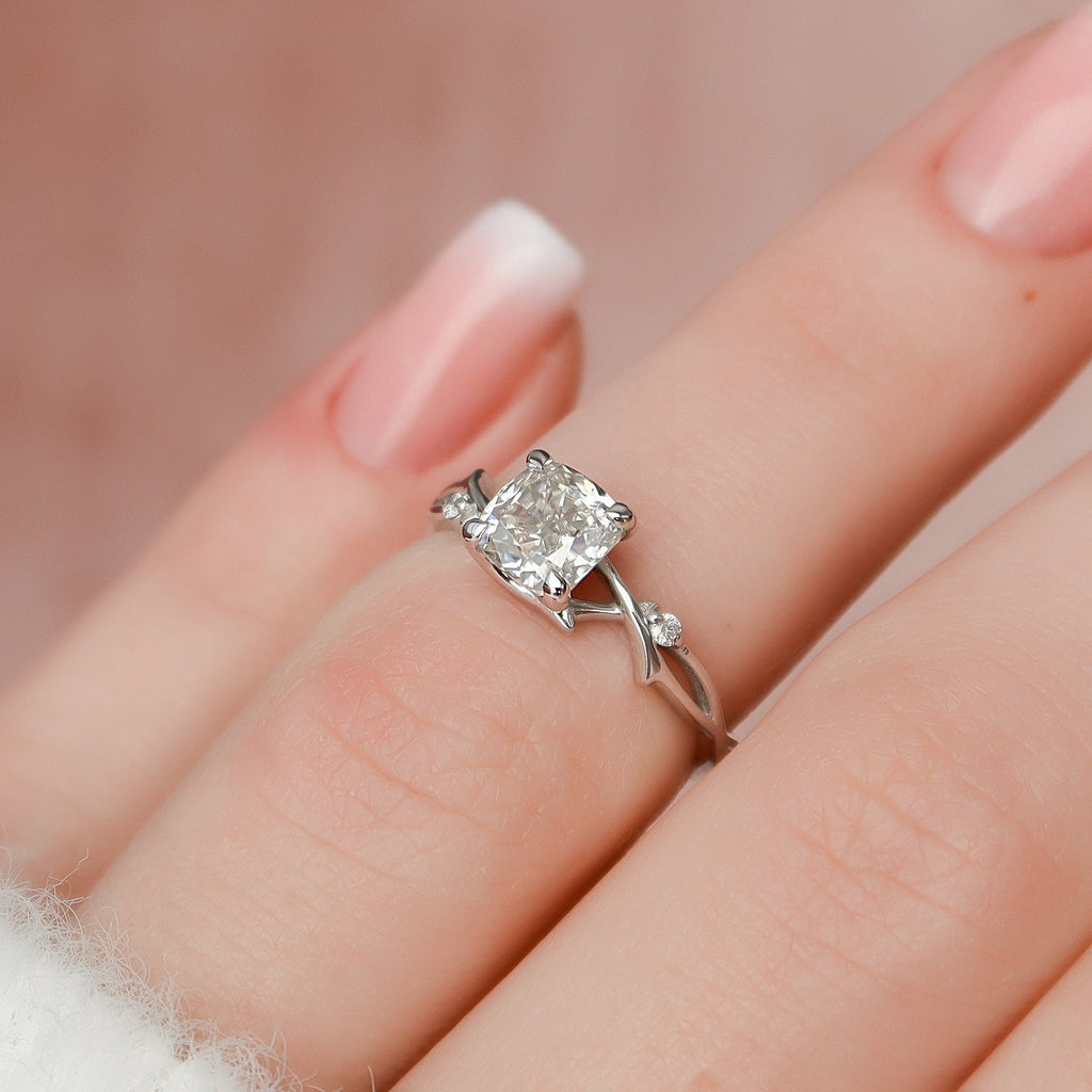 1.0 CT Cushion Cut Nature Inspired Moissanite Engagement Ring