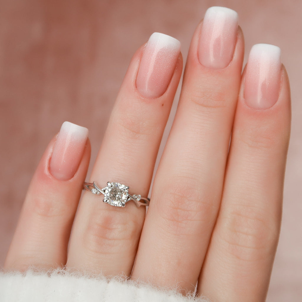 1.0 CT Cushion Cut Nature Inspired Moissanite Engagement Ring