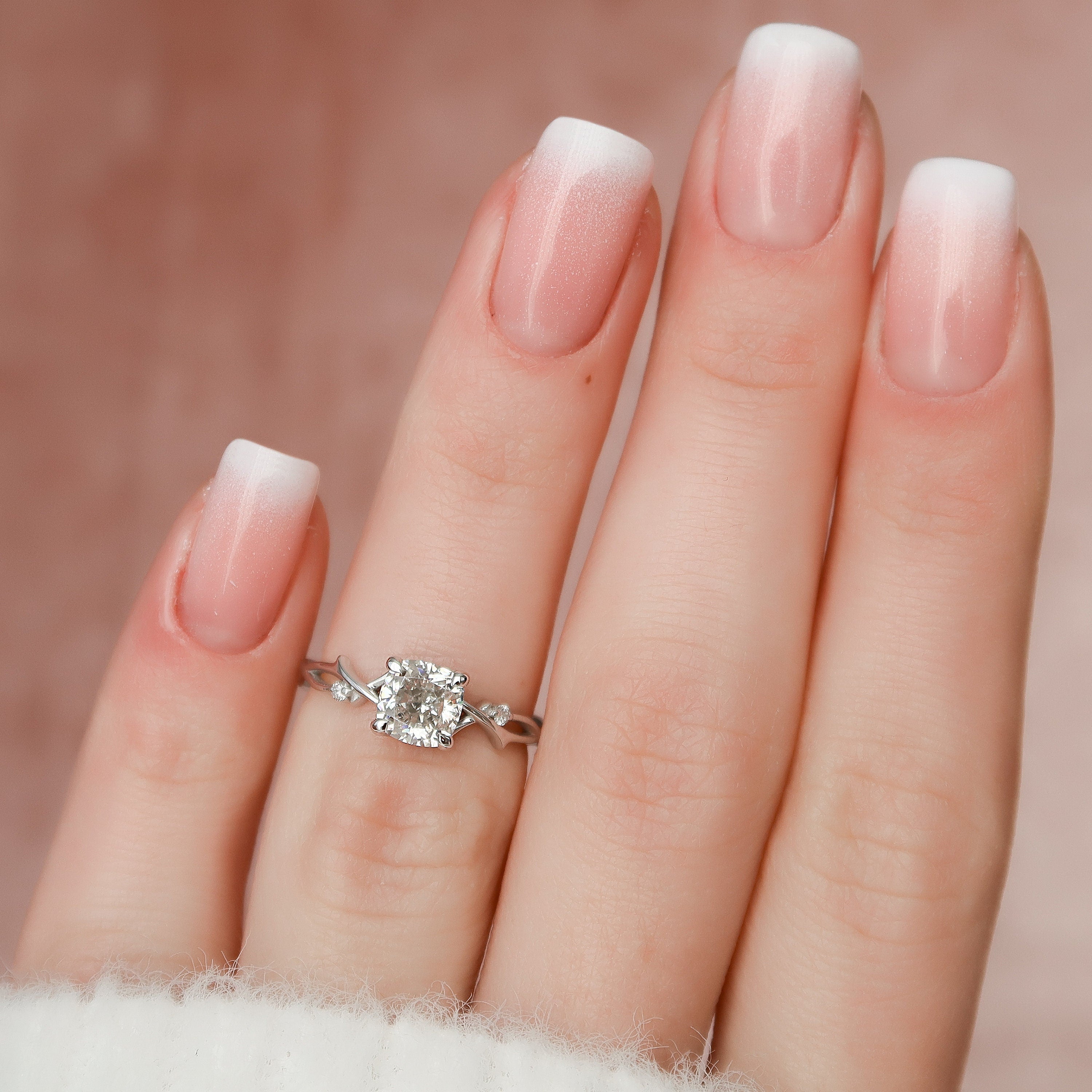 1.0 CT Cushion Cut Nature Inspired Moissanite Engagement Ring