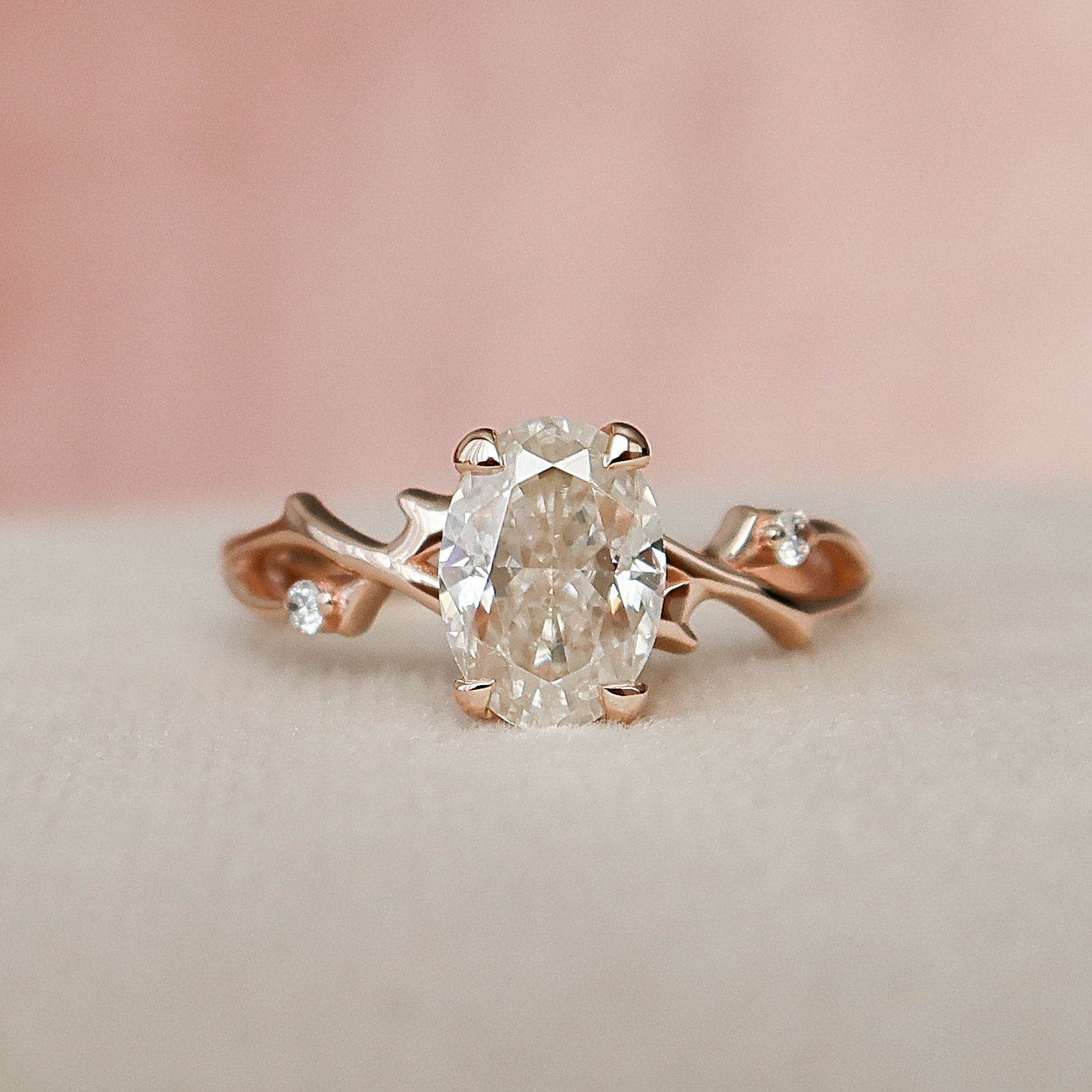 1.0 CT Oval Cut Twig Moissanite Nature Inspired Engagement Ring
