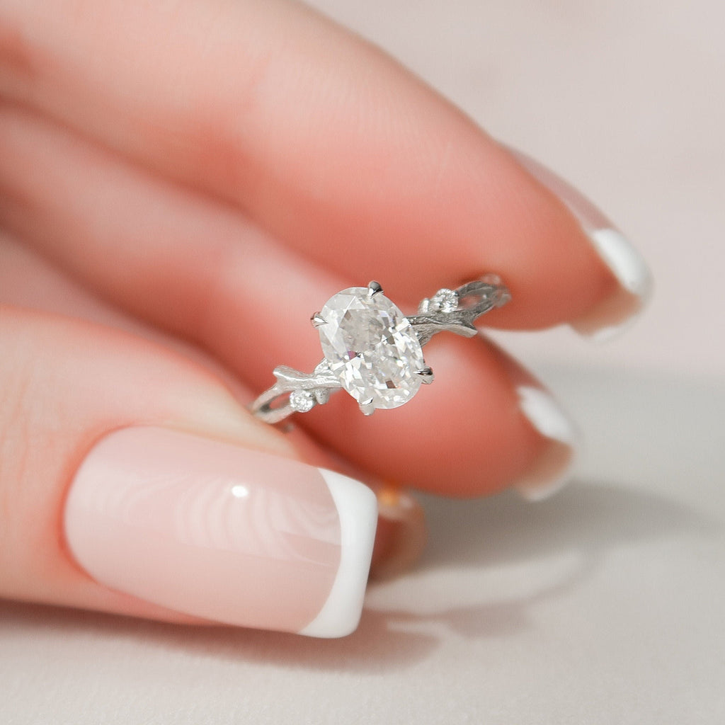 1.0 CT Oval Cut Twig Moissanite Nature Inspired Engagement Ring