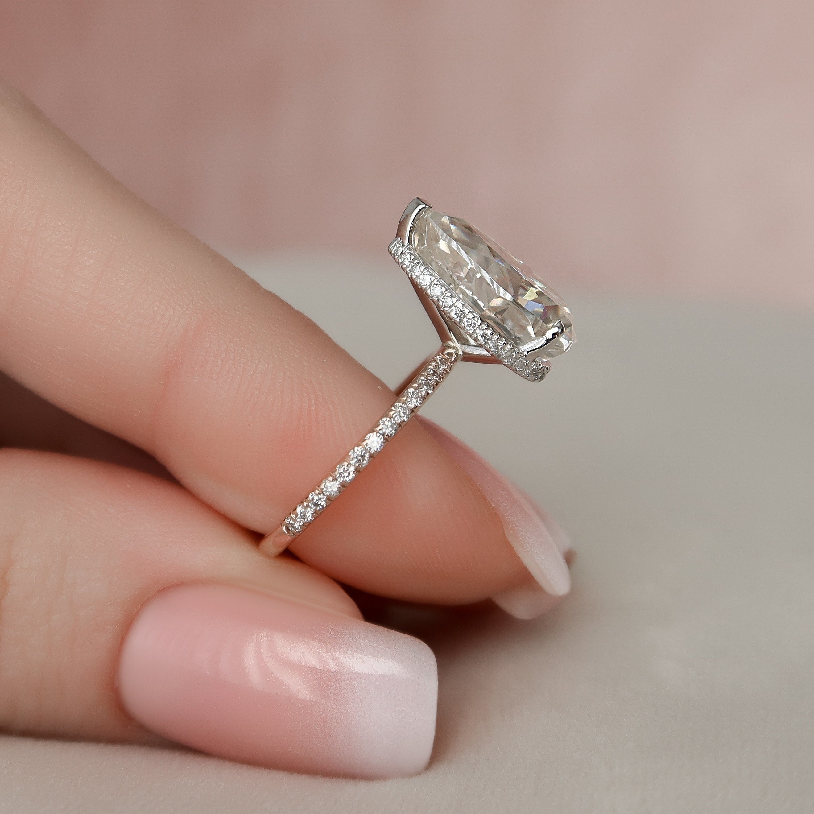 3.50 CT Pear Cut Moissanite Pave Setting Engagement Ring