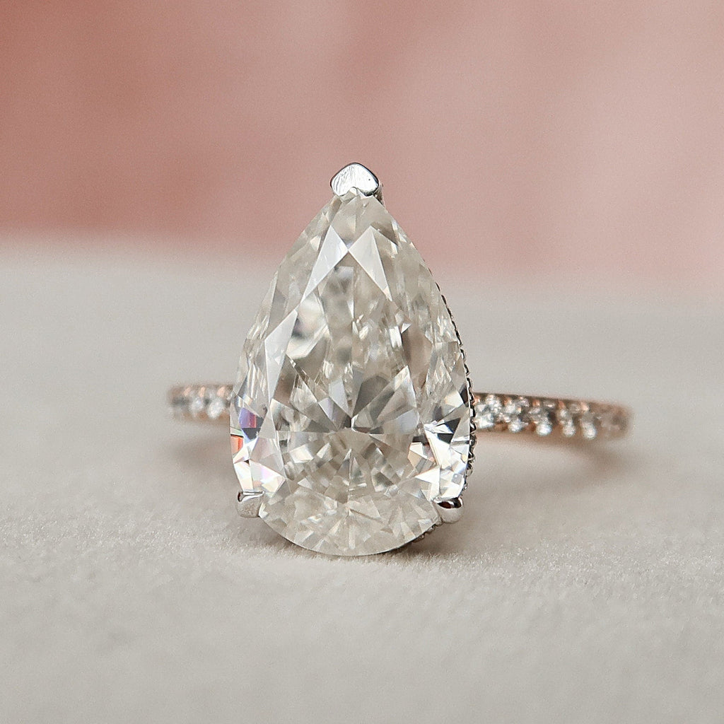 3.50 CT Pear Cut Moissanite Pave Setting Engagement Ring