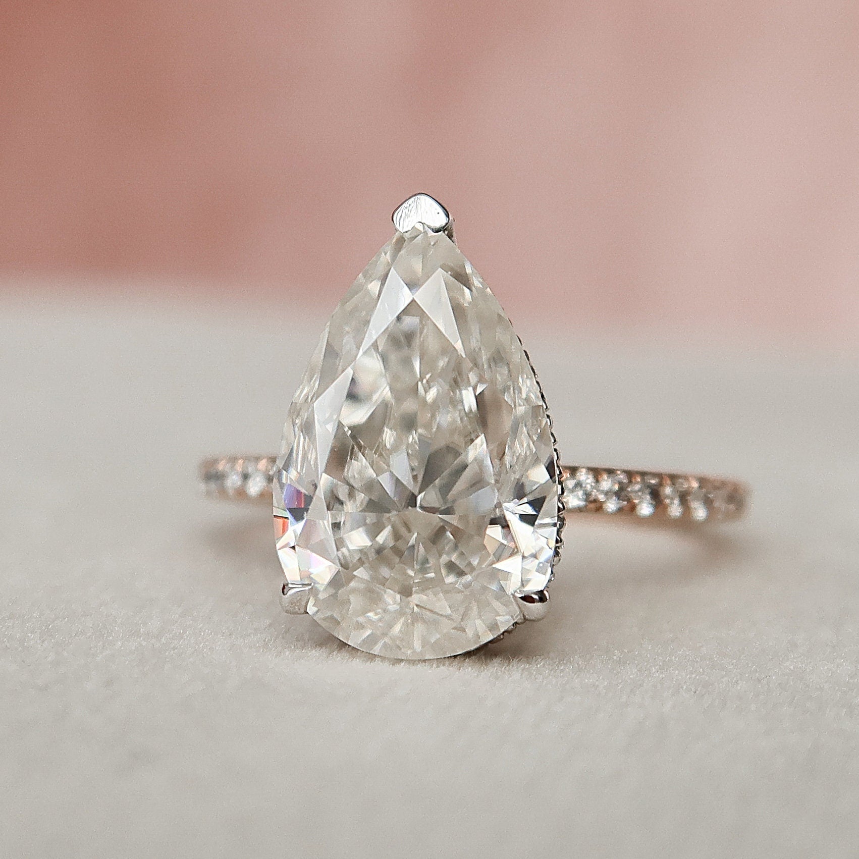 3.50 CT Pear Cut Moissanite Pave Setting Engagement Ring