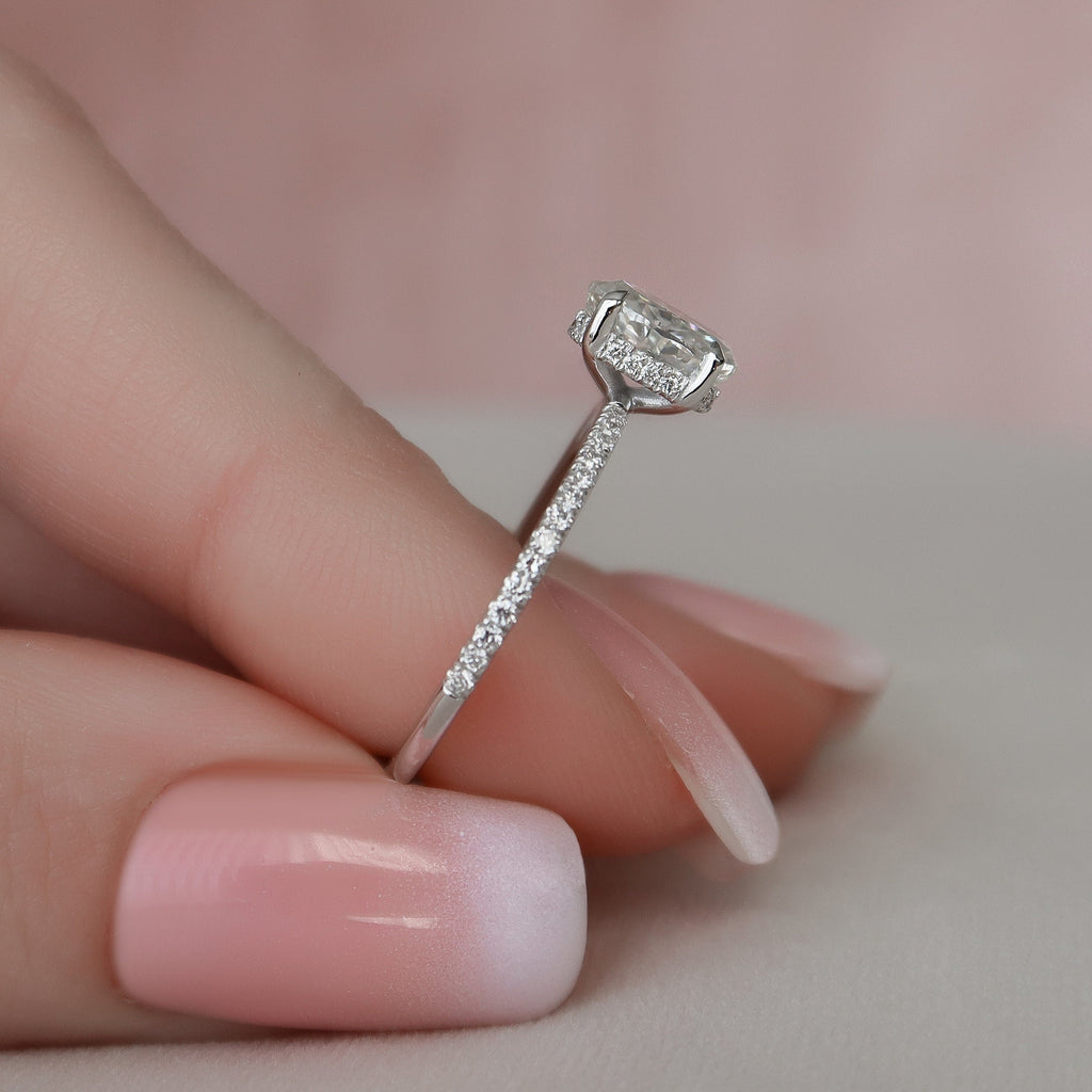 1.0 CT Oval Cut Moissanite Pave Style Engagement Ring