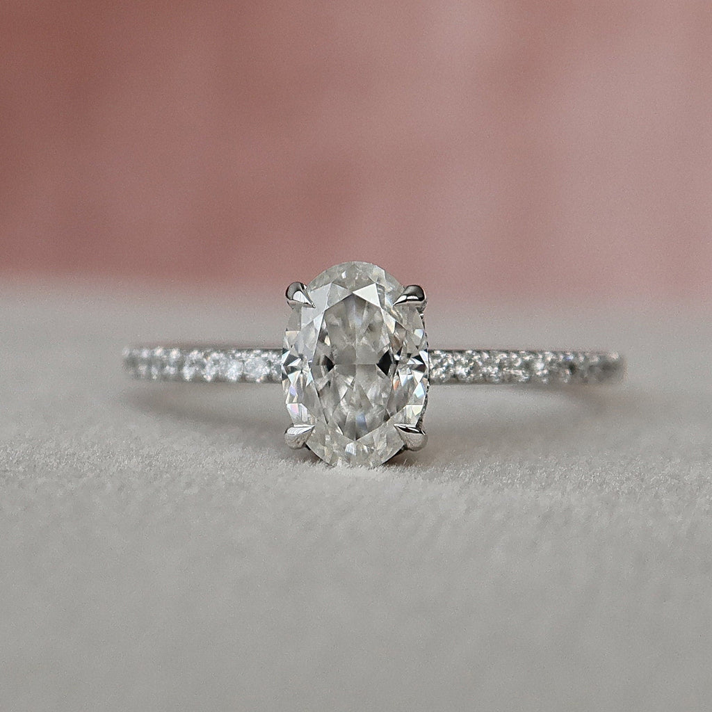 1.0 CT Oval Cut Moissanite Pave Style Engagement Ring