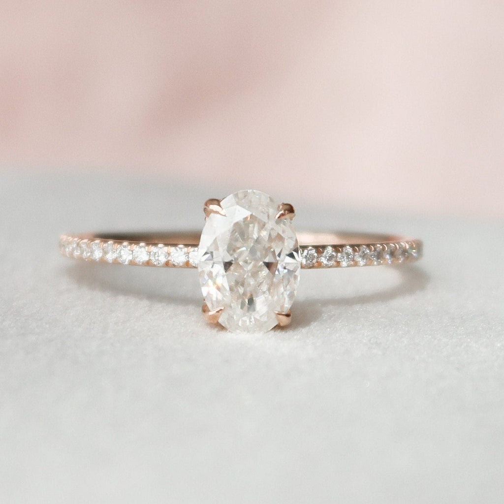 1.0 CT Oval Cut Moissanite Pave Style Engagement Ring