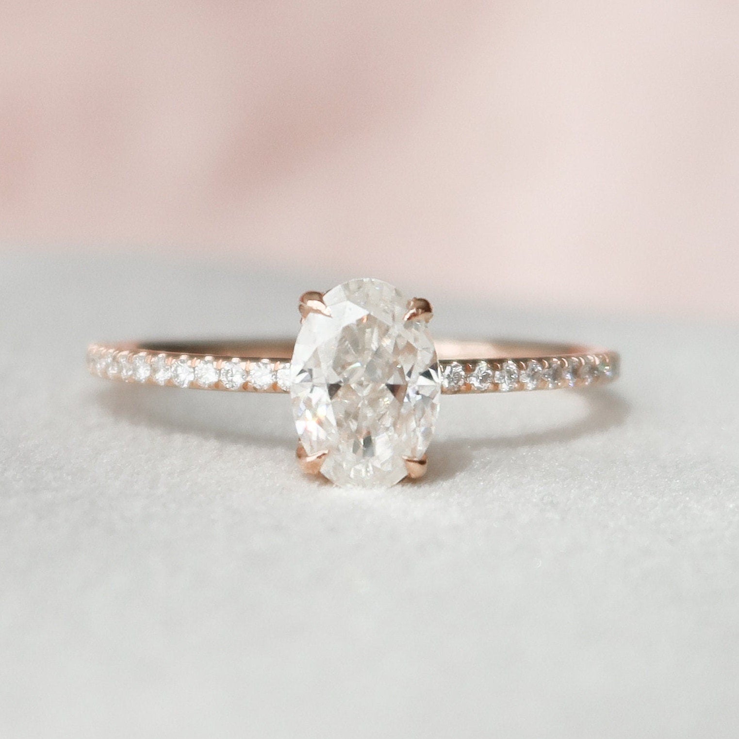 1.0 CT Oval Cut Moissanite Pave Style Engagement Ring