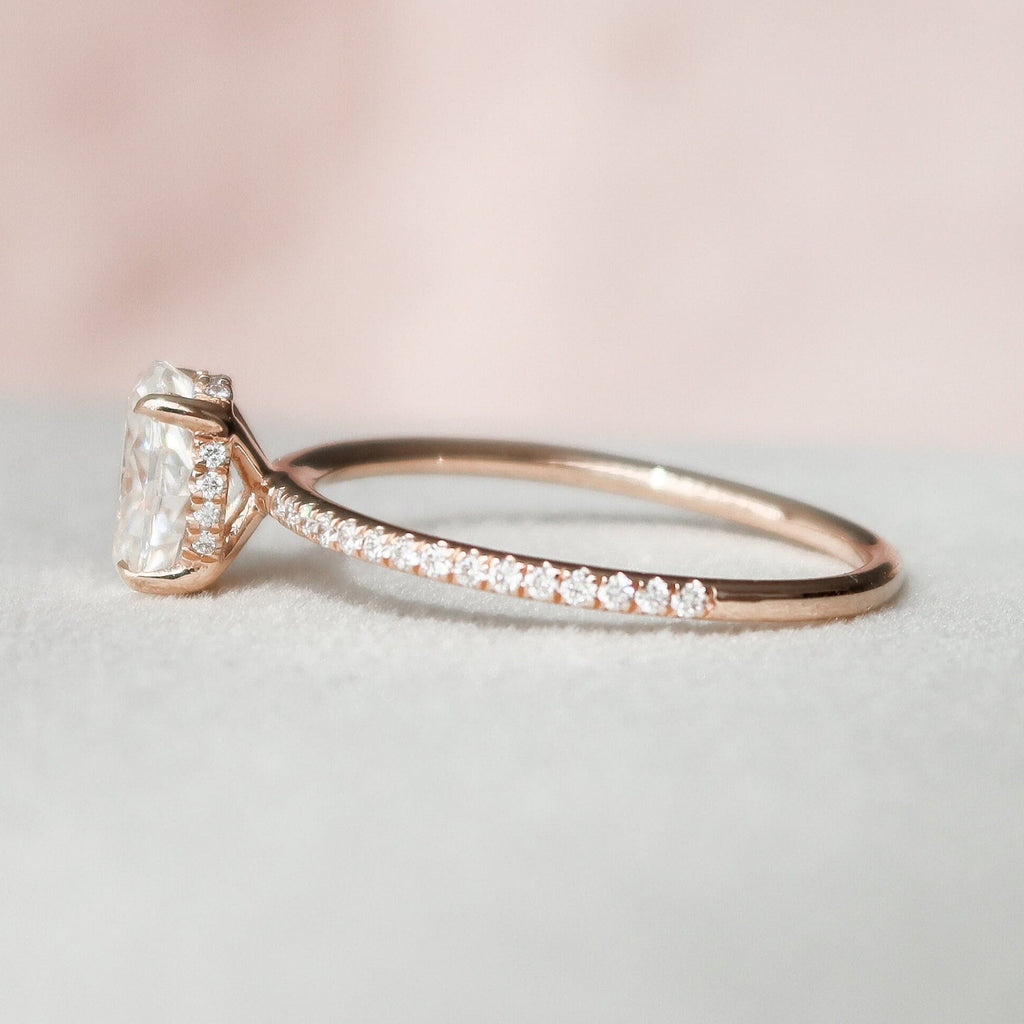 1.0 CT Oval Cut Moissanite Pave Style Engagement Ring