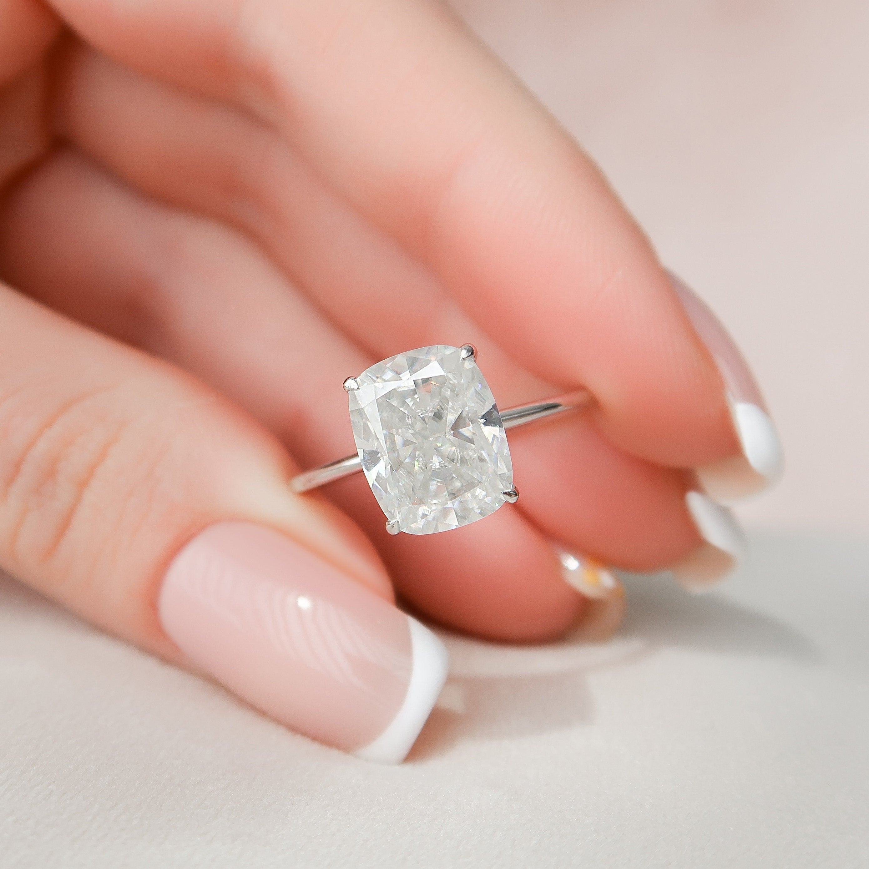 6.0 CT Elongated Cushion Moissanite Hidden Halo Engagement Ring